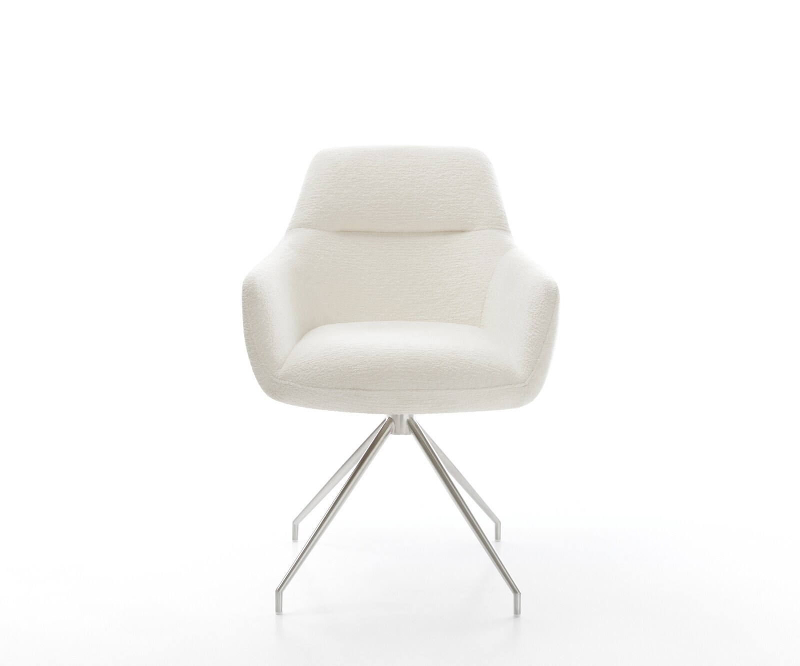 Chaise-de-salle-à-manger Pejo-Flex bouclé doux beige pied croisé conique acier inoxydable resorts ensachés 1