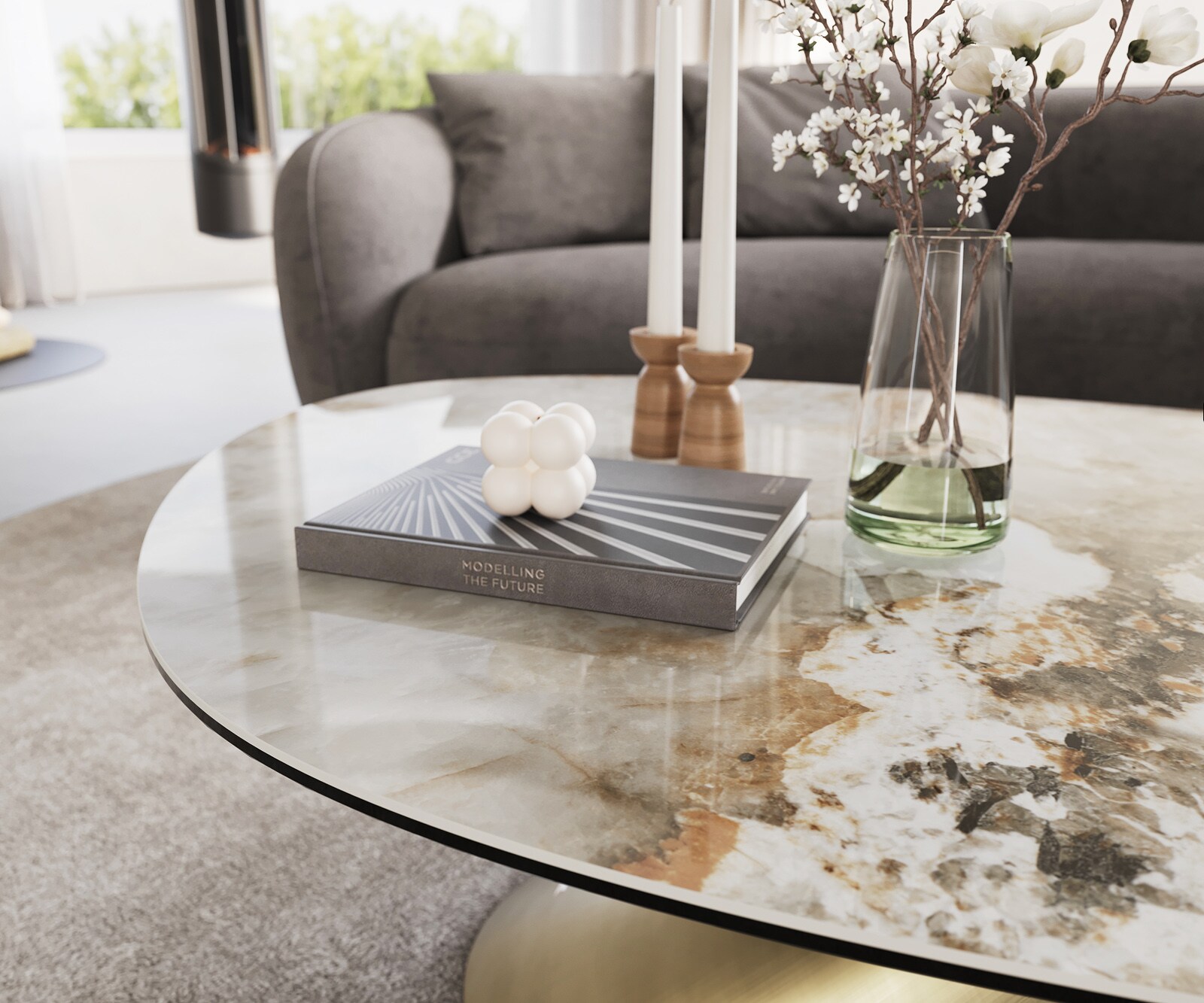 Table basse Edge Oval 140x75 cm céramique Minas Melange Conis doré métallique 5