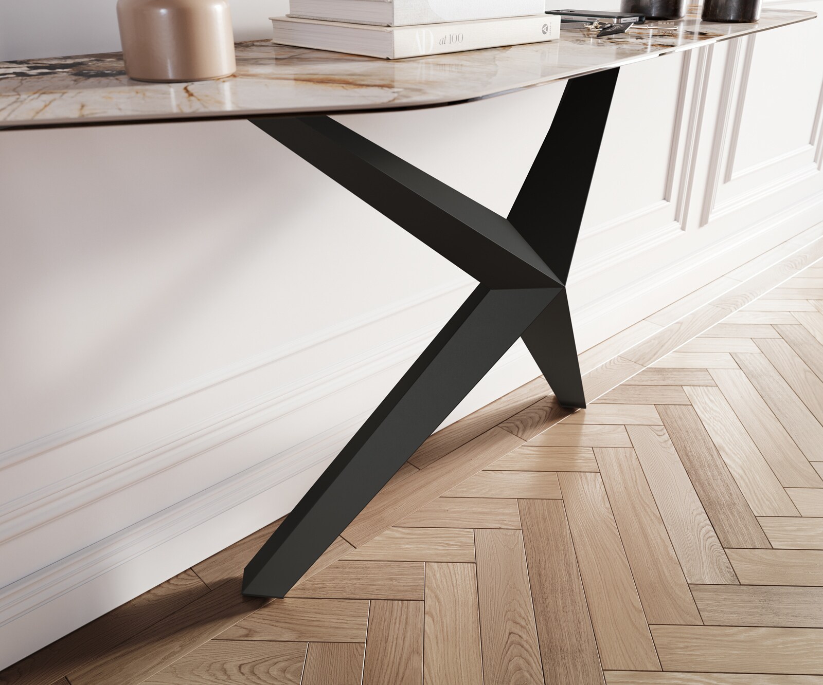 Console Edge Polygonal 180x50 cm Céramique Patagonia Poliert Zentharo Métal Noir 6