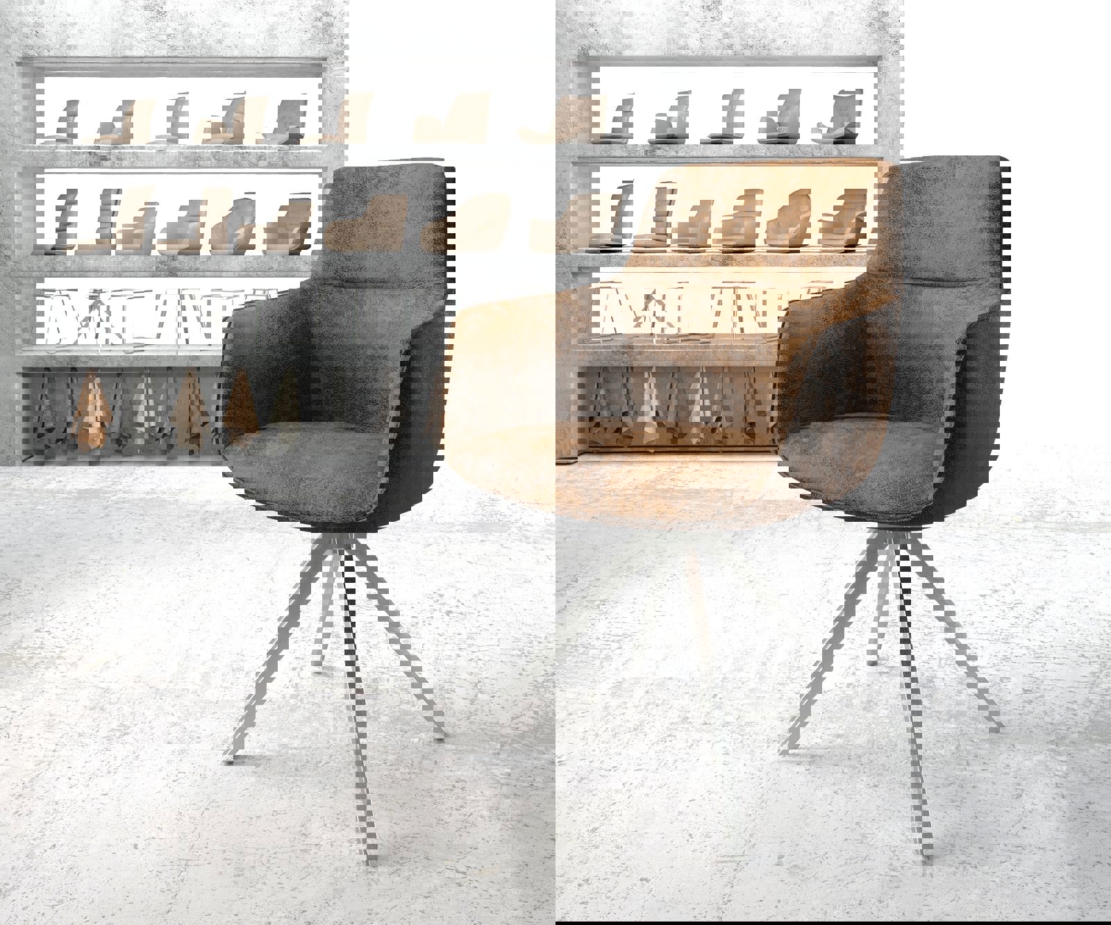 Chaise-pivotante Pejo-Flex brun antique cadre croisé angulaire acier inoxydable pivote sur 180°