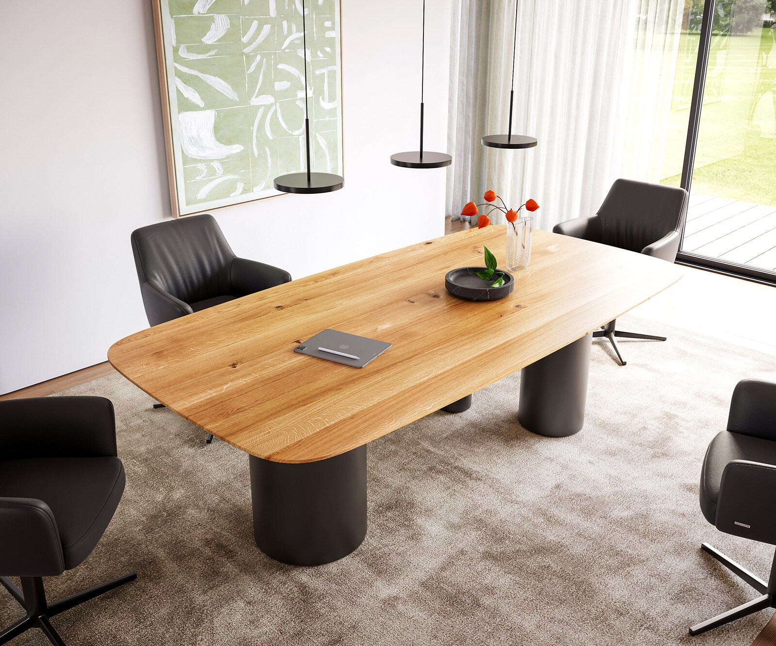 Table à manger Edge Boot 240x120x2,5-3 chêne naturee Troa métal noir bord suisse