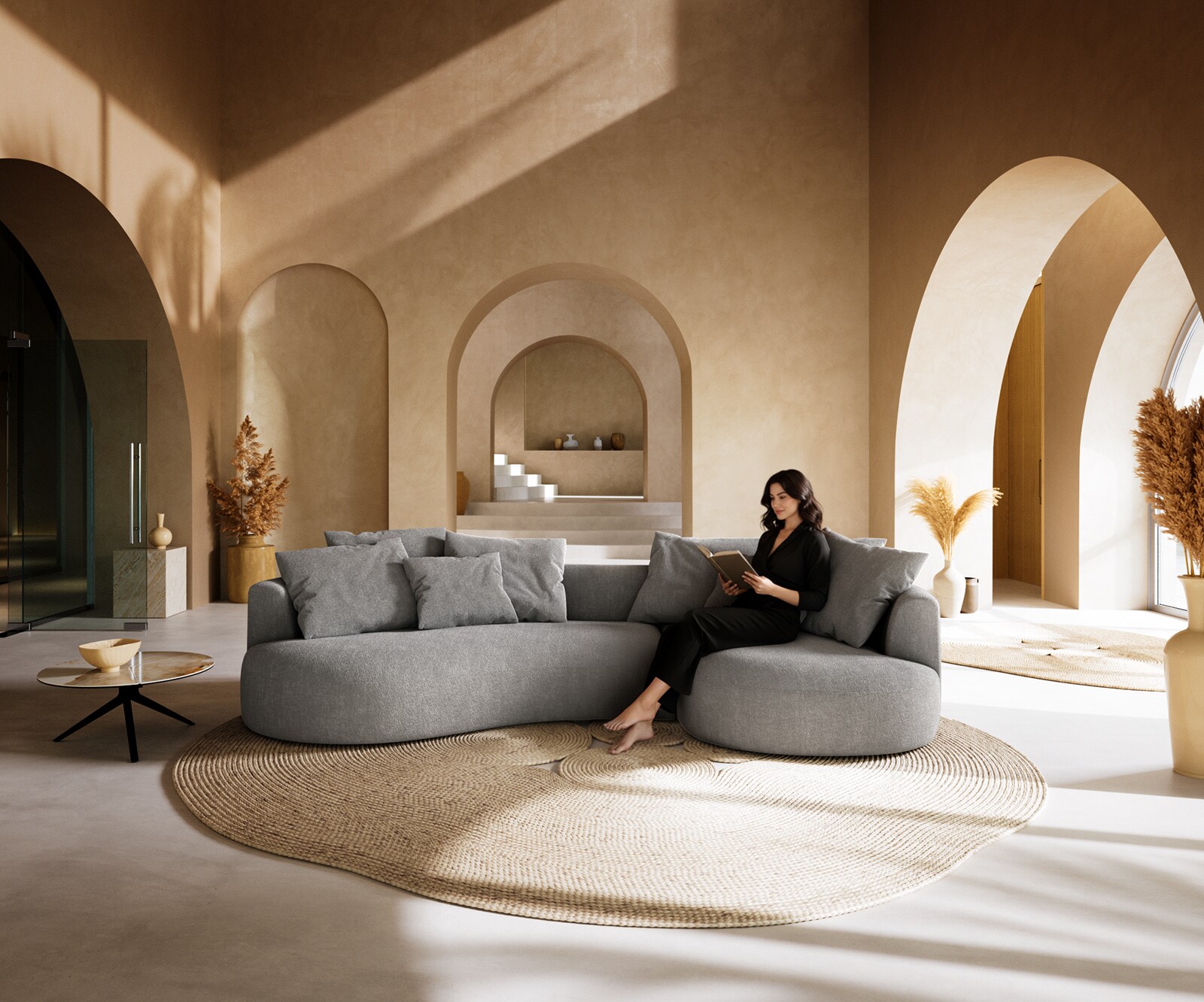 Grand-canapé Edina 330 x 170 cm, tissu structuré gris clair 1