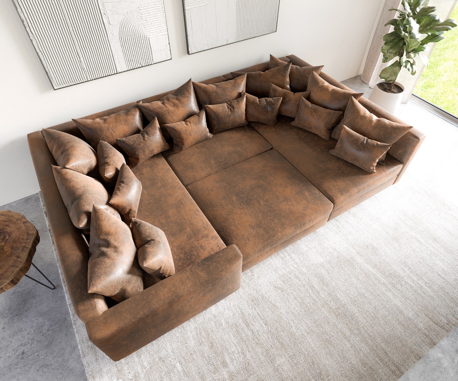 Canapé-panoramique Clovis marron look antique Tabouret modulable avec accoudoirs 3 Canapé-panoramique Clovis marron look antique Tabouret modulable avec accoudoirs 3