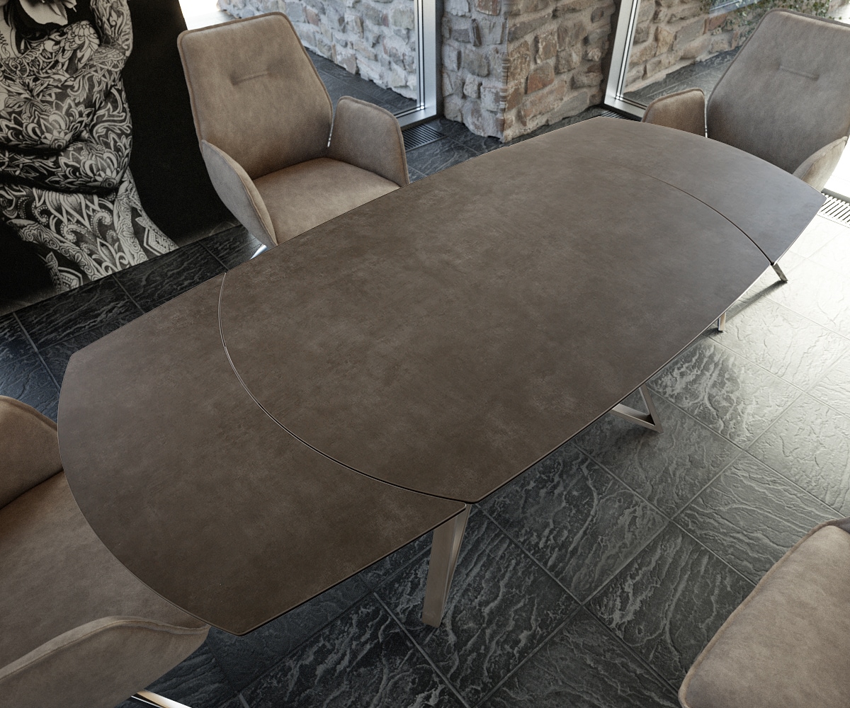 Table-manger Carlow 130/200x95 cm céramique marron acier inoxydable extensible 4 Table-manger Carlow 130/200x95 cm céramique marron acier inoxydable extensible 4