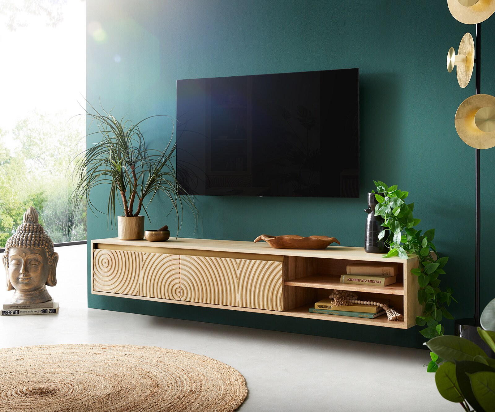 Meuble-TV Budaya 175 cm en bois de manguier naturel 2 portes 