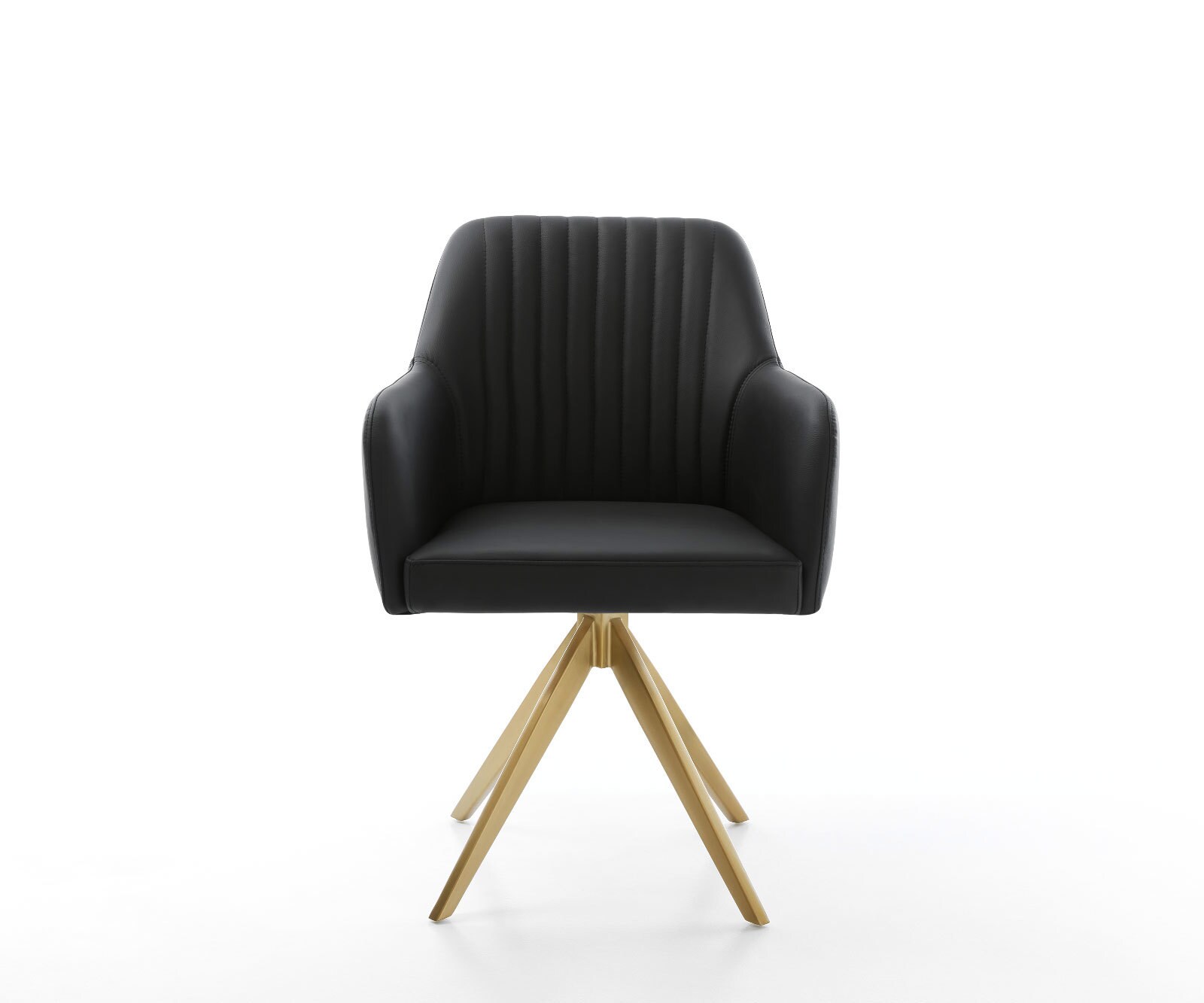 Chaise-de-salle-à-manger Greg-Flex cuir de vache noir pied croisé angulaire or ressorts ensachés 2