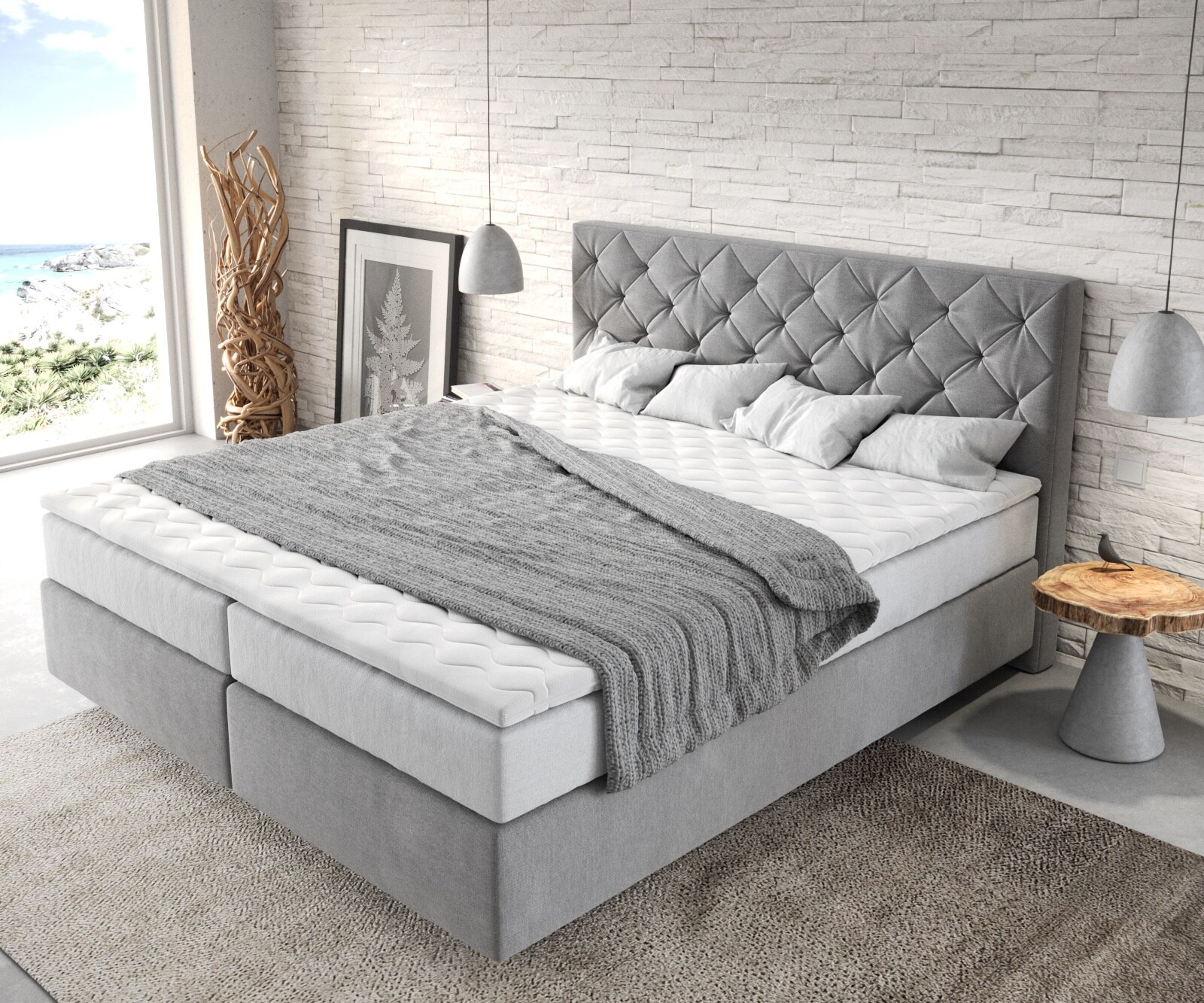 Lit-à-sommier-tapissier Dream-Great 180x200 cm microfibre gris avec matelas TFK et visco surmatelas 3