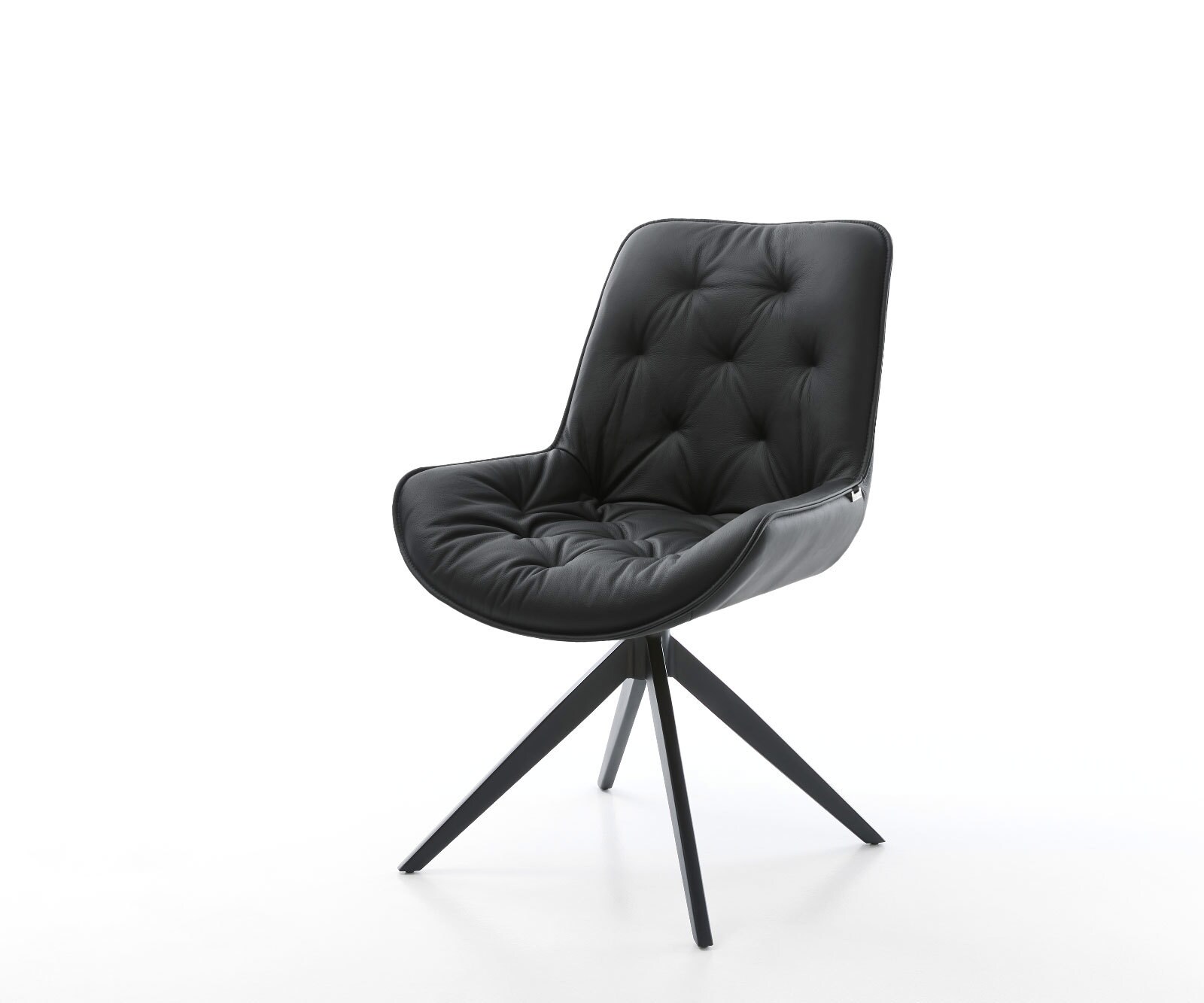 Chaise-de-salle-à-manger Taimi-Flex cuir de vache noir pied croisé large noir