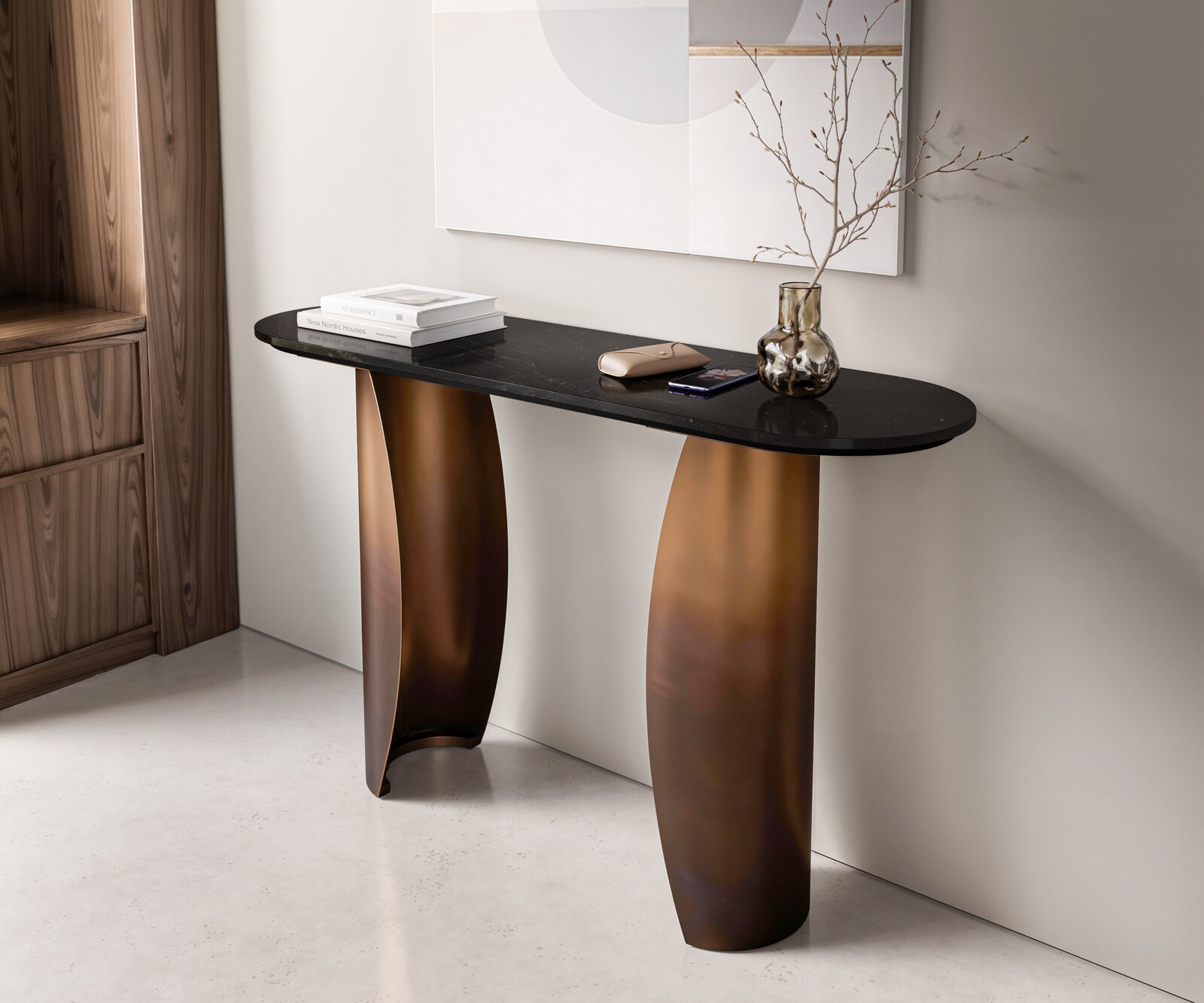 Console Solena 135x40 cm marbre noir argenté métal Gold Ombre