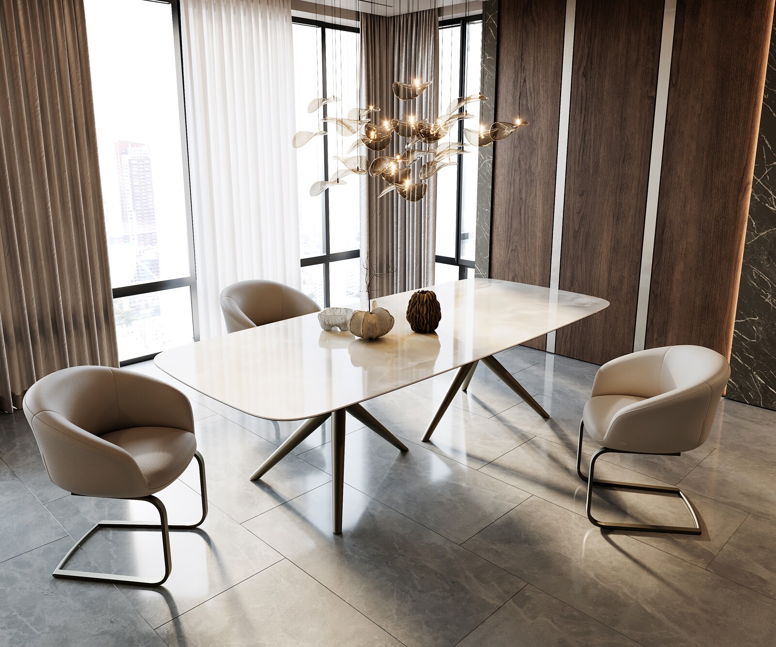 Table à manger Edge Boot 270x120 Céramique Iris FMG Onice Grigio Estelar rond Métal finition à effet Titane 7