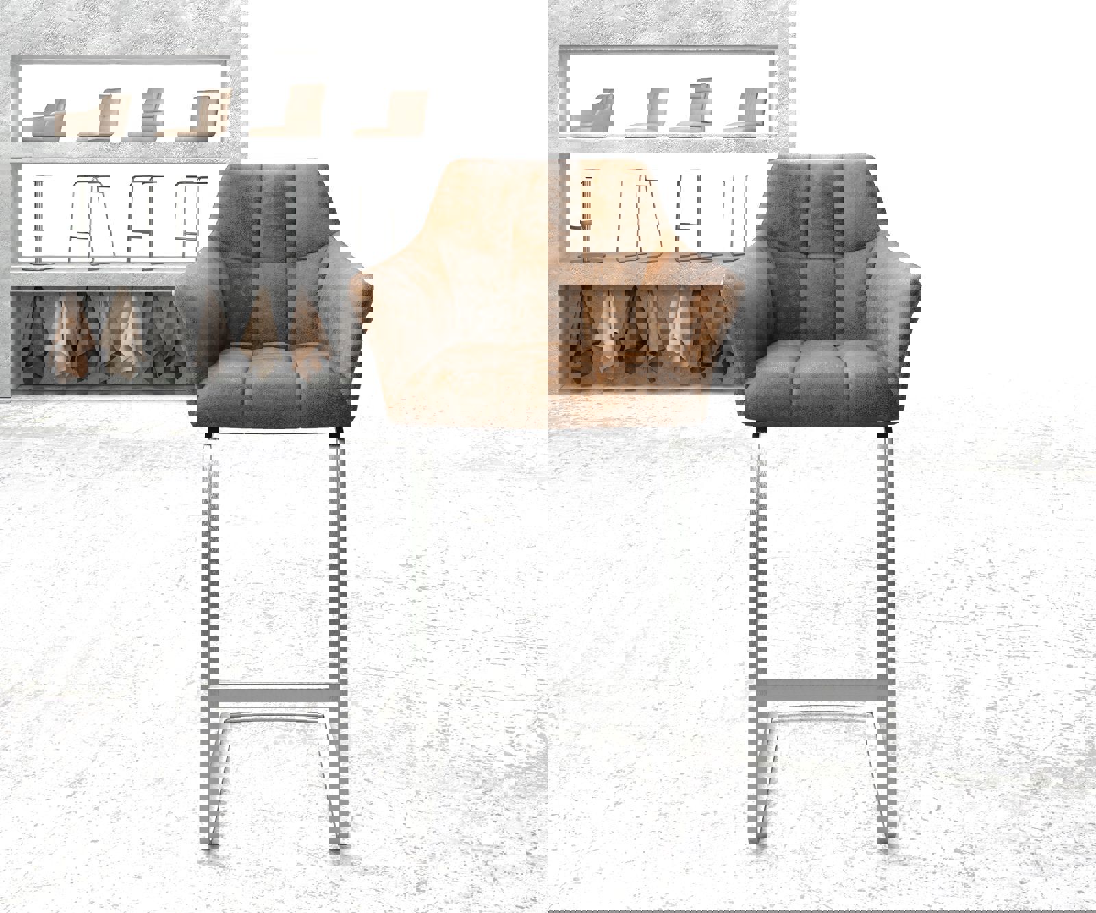 Chaise-de-bar Yulo-Flex marron vintage chaise cantilever acier inoxydable plat 1 Chaise-de-bar Yulo-Flex marron vintage chaise cantilever acier inoxydable plat 1