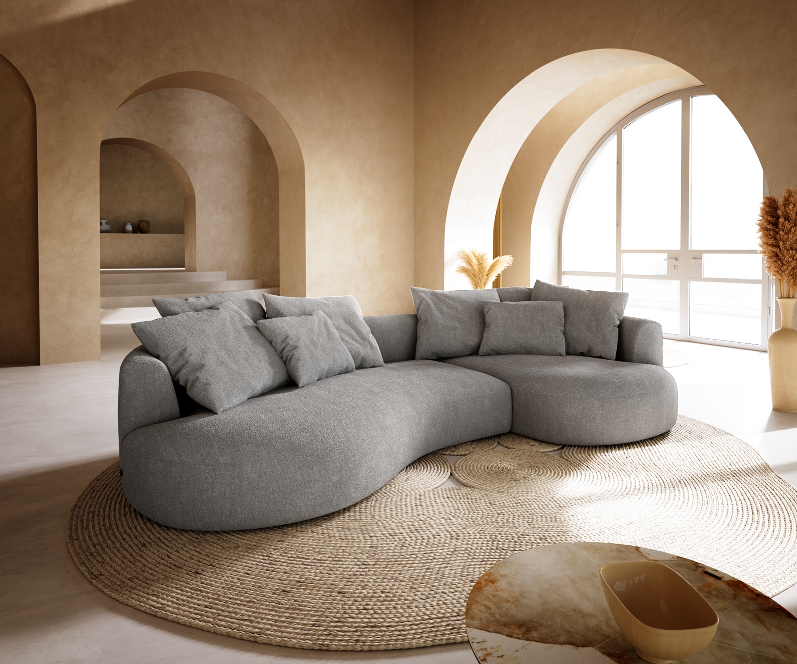 Grand-canapé Edina 330 x 170 cm, tissu structuré gris clair