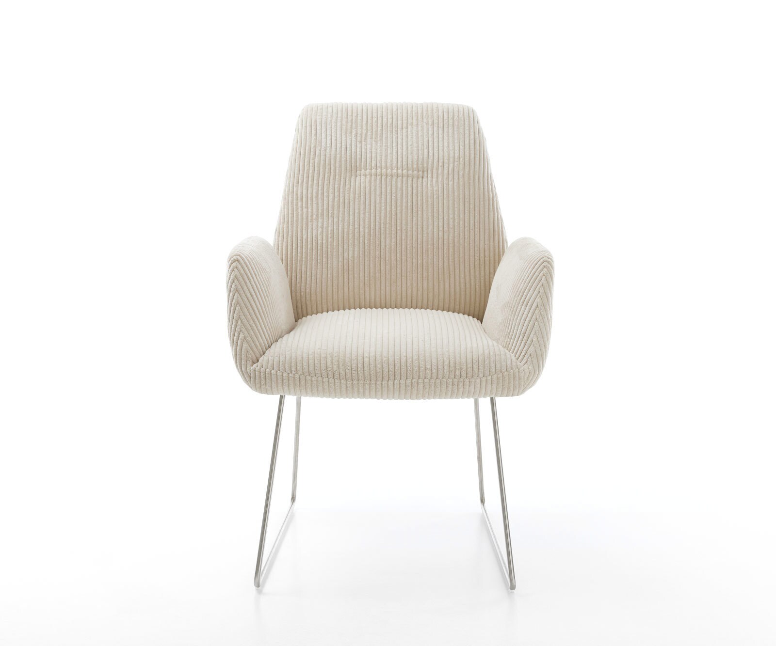 Chaise-de-salle-à-manger Zoa-Flex côtelé beige vintage pied trapèze acier inoxydable brossé ressorts ensachés 1