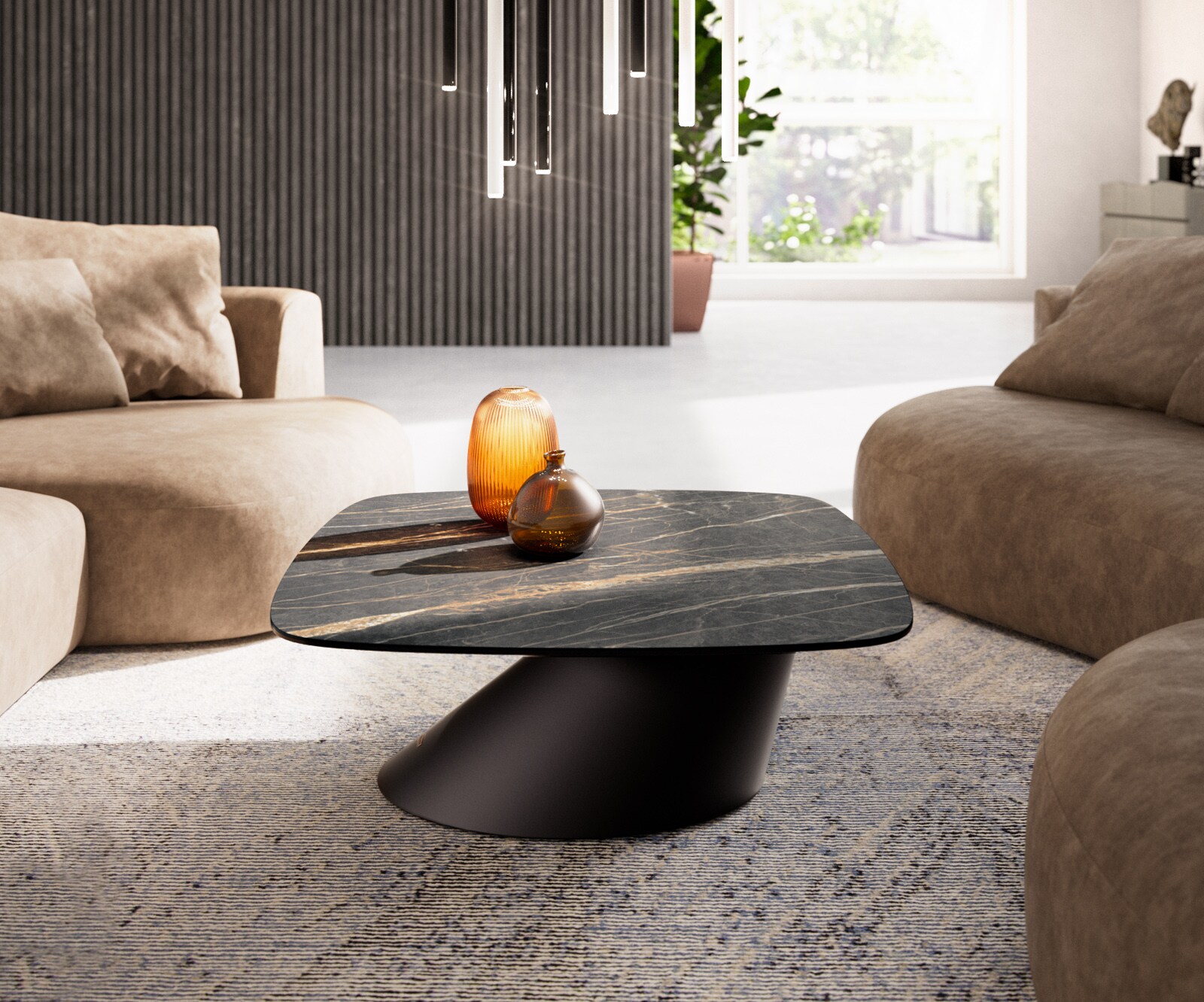 Table basse Edge Boot 90x90 cm céramique Laminam® Noir Desir brun Conis métal noir 2