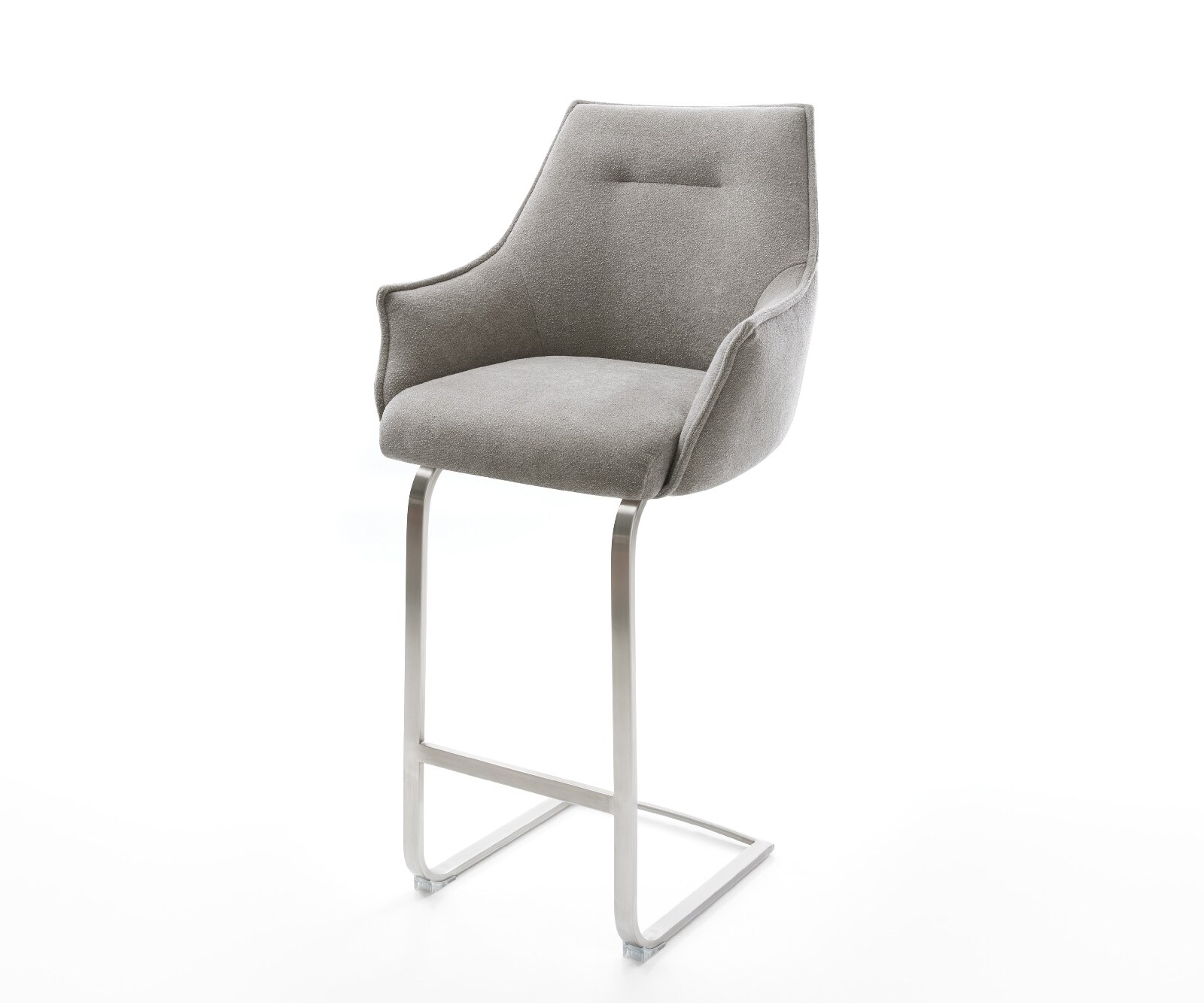 Chaise-de-bar Alja-Flex Tissu structuré doux Gris Pied cantilever acier inoxydable Argent Ressort ensaché