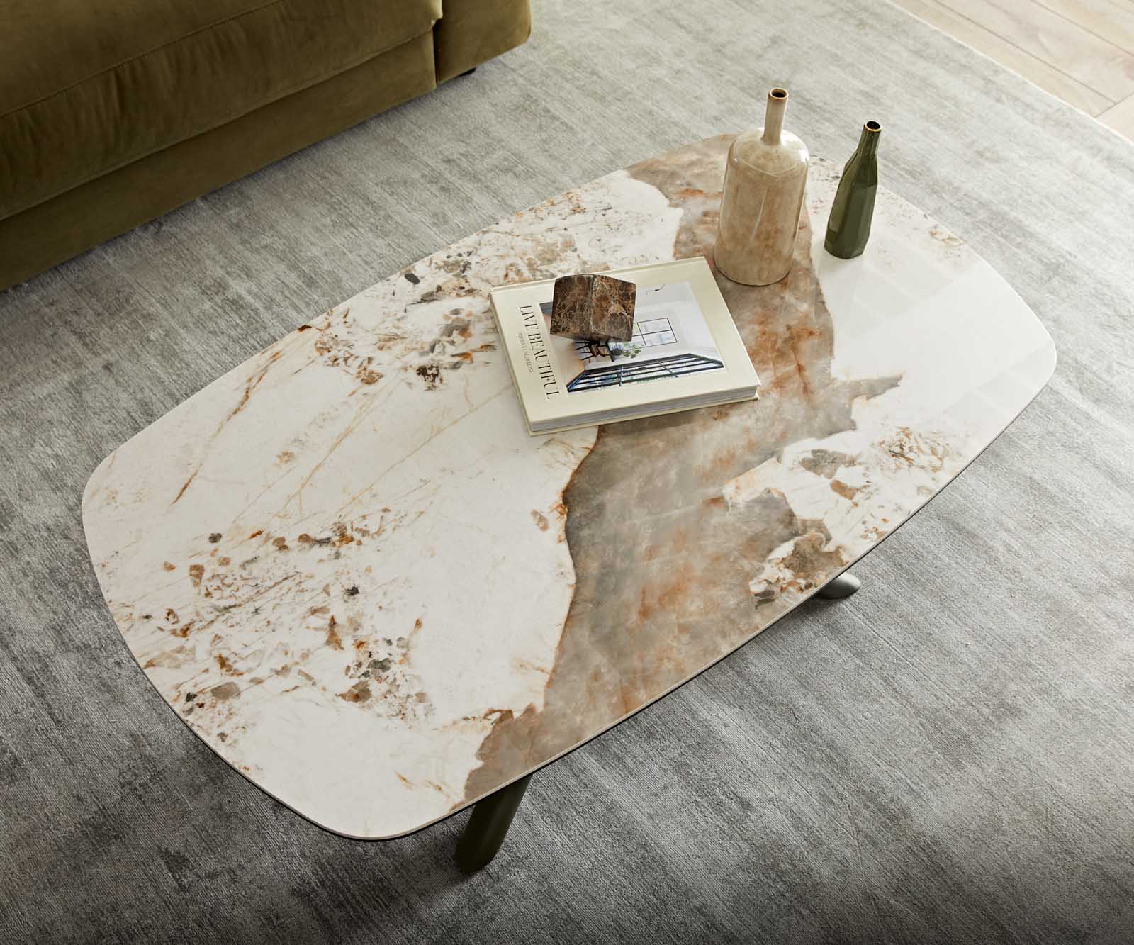 Table-basse Sarita 120x70 cm céramique Minas Melange blanc-beige piètement finition effet titane 4 Table-basse Sarita 120x70 cm céramique Minas Melange blanc-beige piètement finition effet titane 4