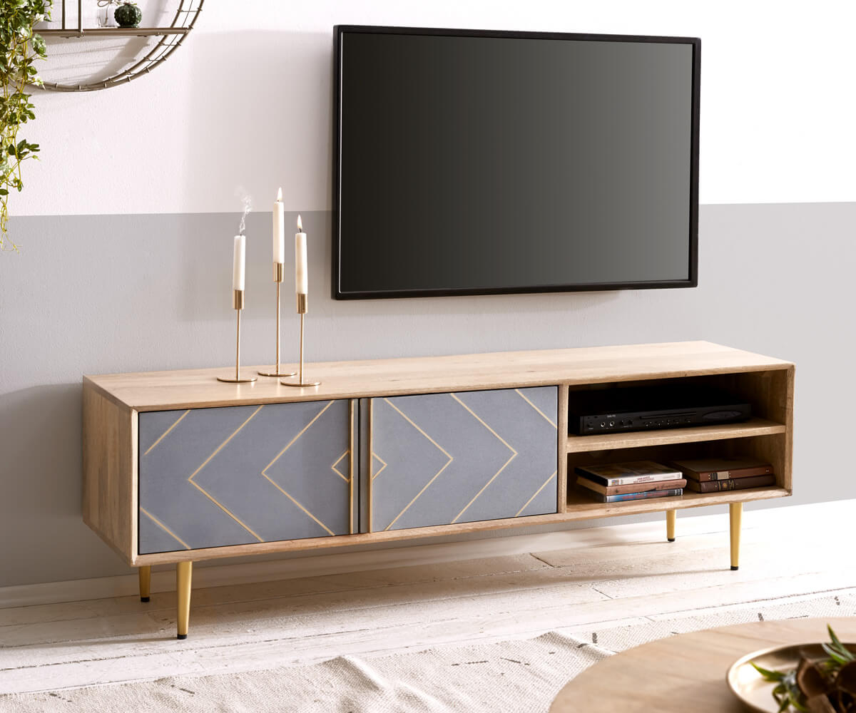 Table-TV Metropolitan Meuble-TV en bois massif et béton naturel	