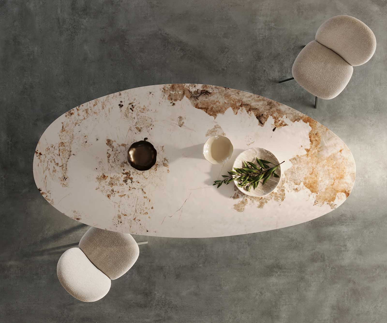 Table à manger Edge Oval 280x130 Céramique Minas Mélange Blanc-Beige Infinity Métal Effet Titane 5