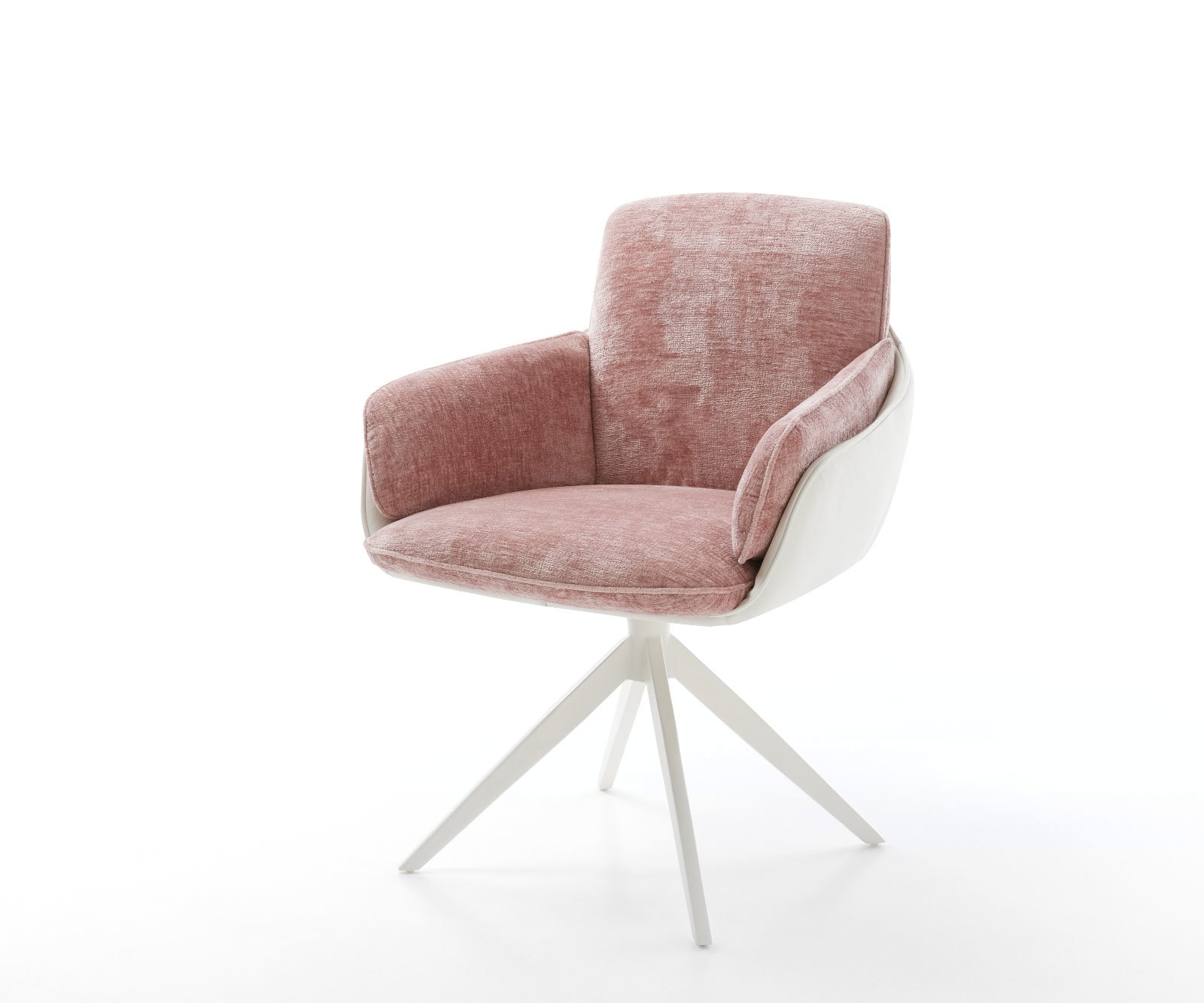 Chaise-pivotante Luan-Flex avec accoudoirs tissu mixte cuir de vache blanc-rose pied croisé large blanc pivotement sur 360° fonction bascule Chaise-pivotante Luan-Flex avec accoudoirs tissu mixte cuir de vache blanc-rose pied croisé large blanc pivotement sur 360° fonction bascule