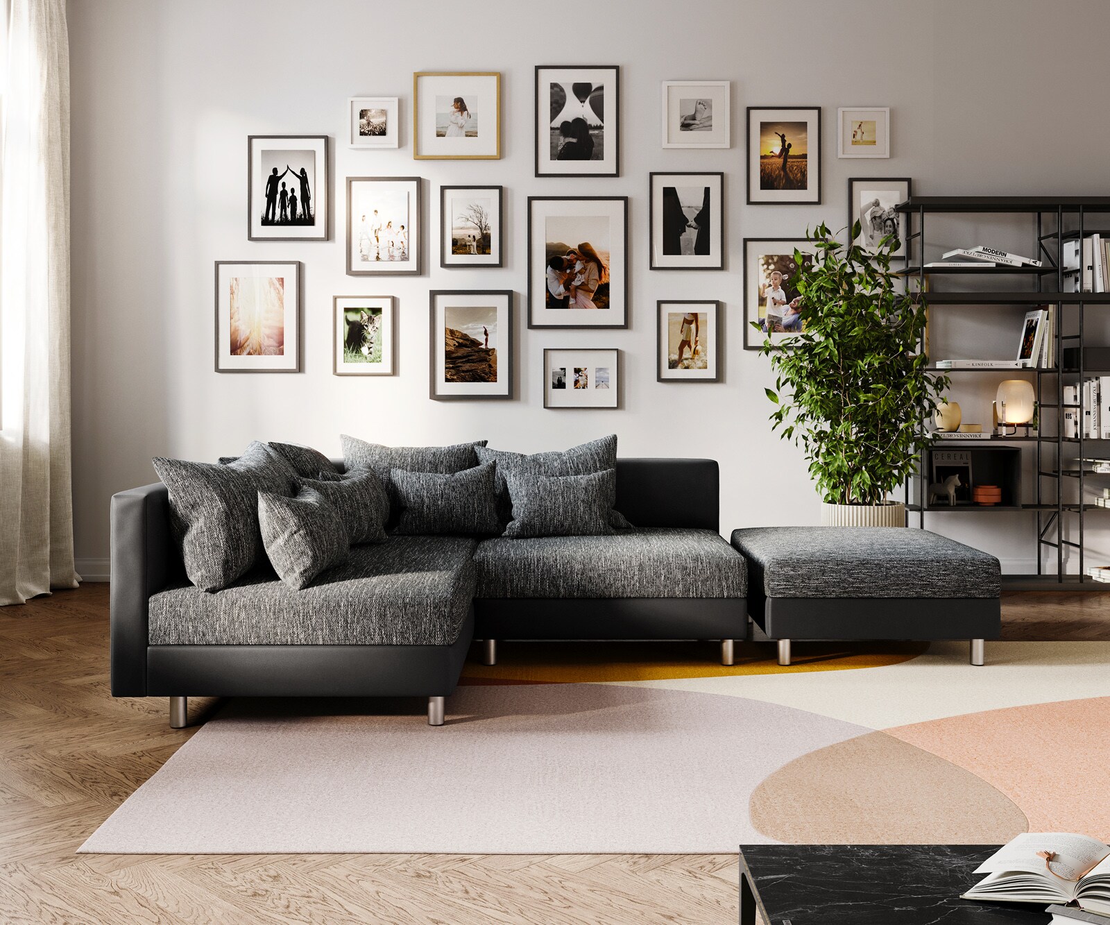 Canapé d'angle Clovis noir canapé module tabouret ottoman gauche 1