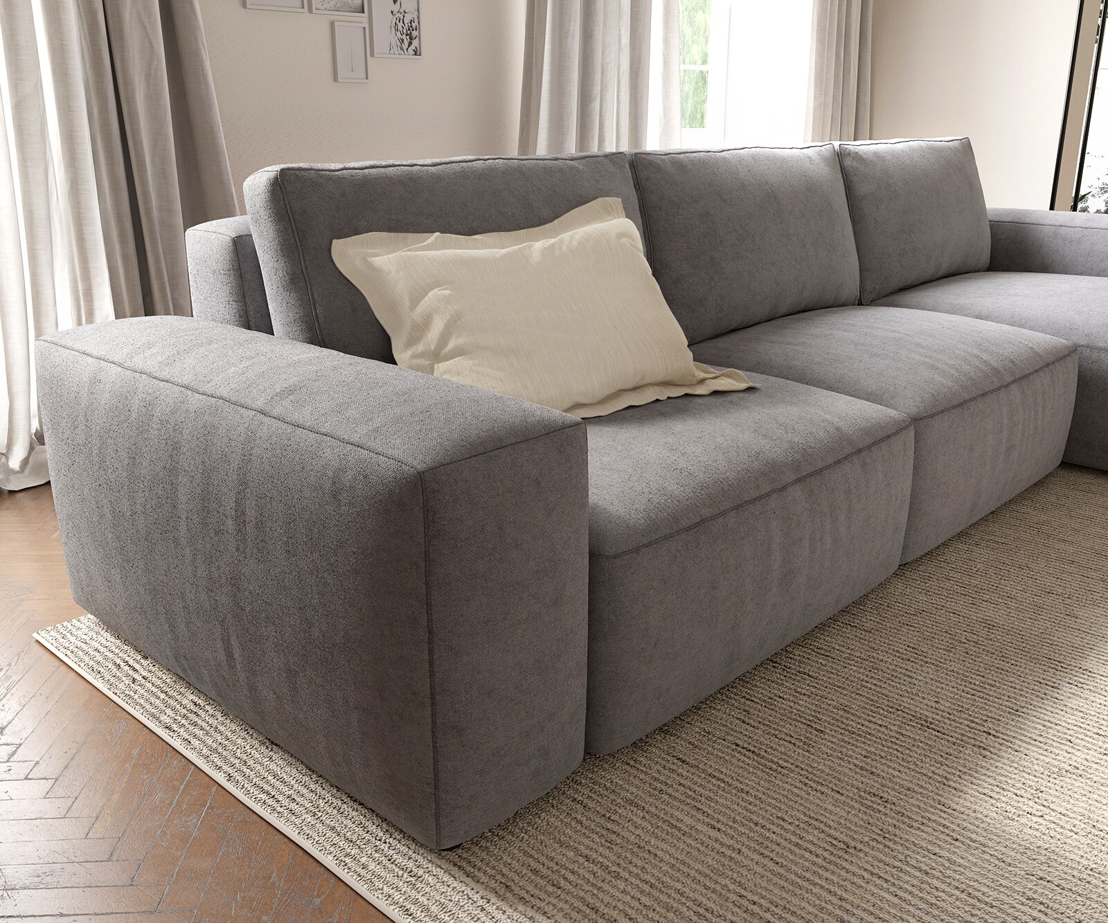 Canapé d'angle Lanzo L 360x160 cm Microfibre Gris Recamière variable 2