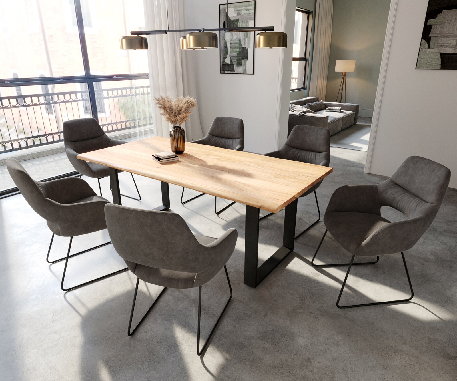 Chaise-de-salle-à-manger Yago-Flex avec accoudoirs microvelours anthracite vintage pied trapèze noir ressorts ensachés 4