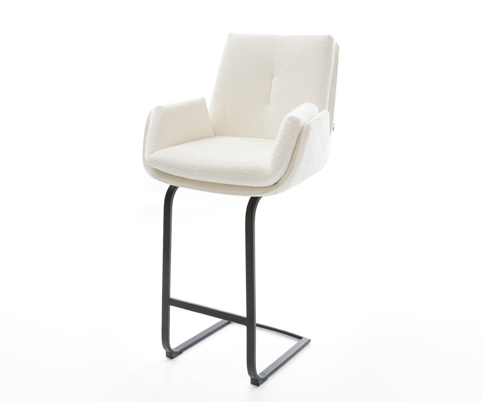 Chaise-de-bar Clea-Flex Bouclé doux Beige Pied cantilever plat noir Noir