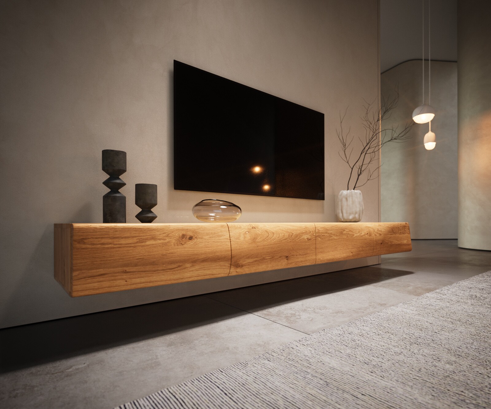 Meuble-TV New Live-Edge 200 cm chêne naturel 4 portes flottantes 4