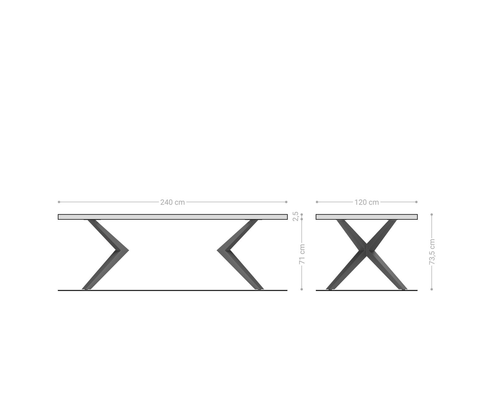 Table à manger Edge Boot 240x120x2,5-3 chêne naturee Zenthara Angulaire acier inoxydable bord suisse 5