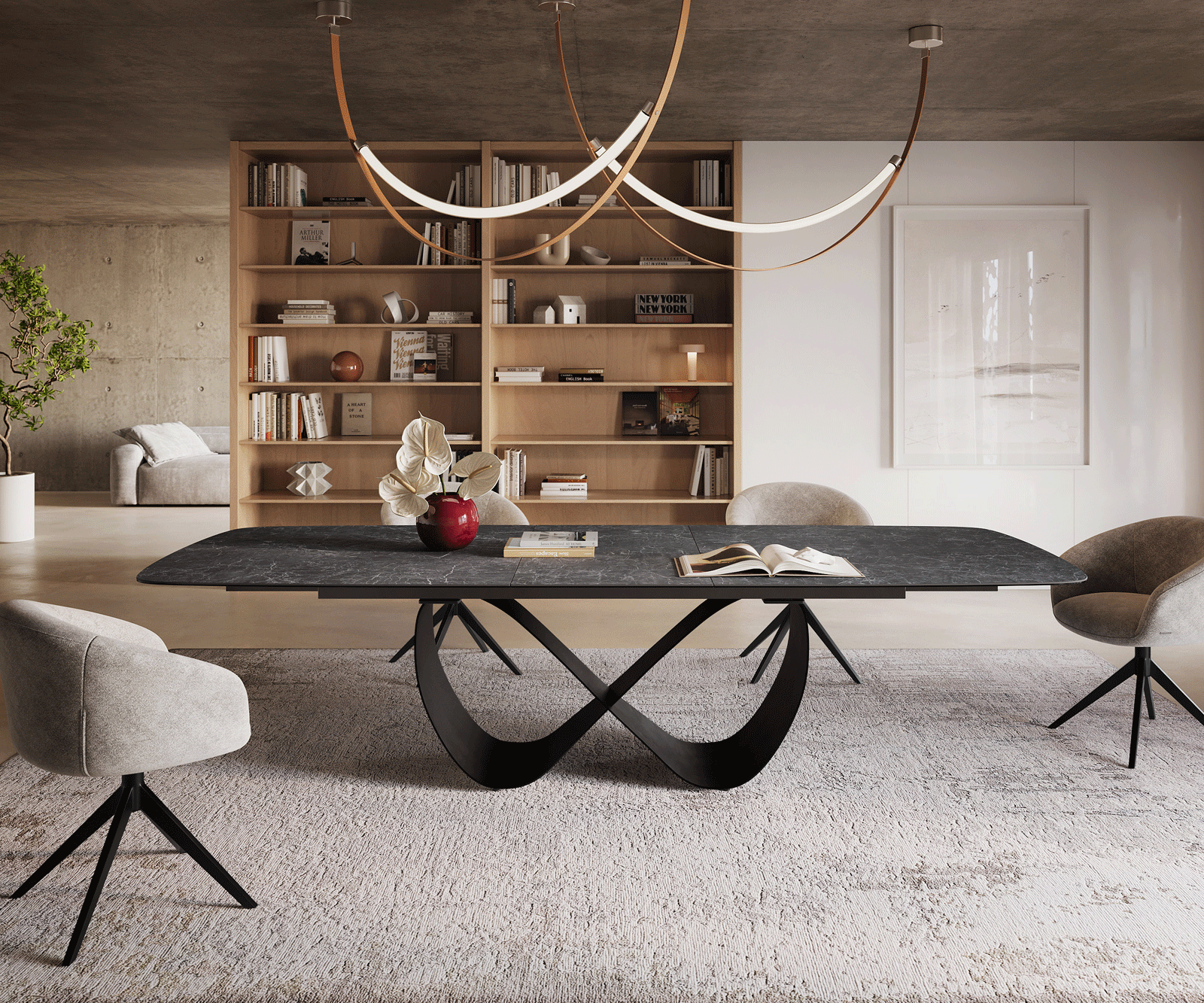 Table à manger Edge Boot 240-300x120 cm Céramique Laminam® Nero Greco Anthracite Infinity Métal Noir extensible 2