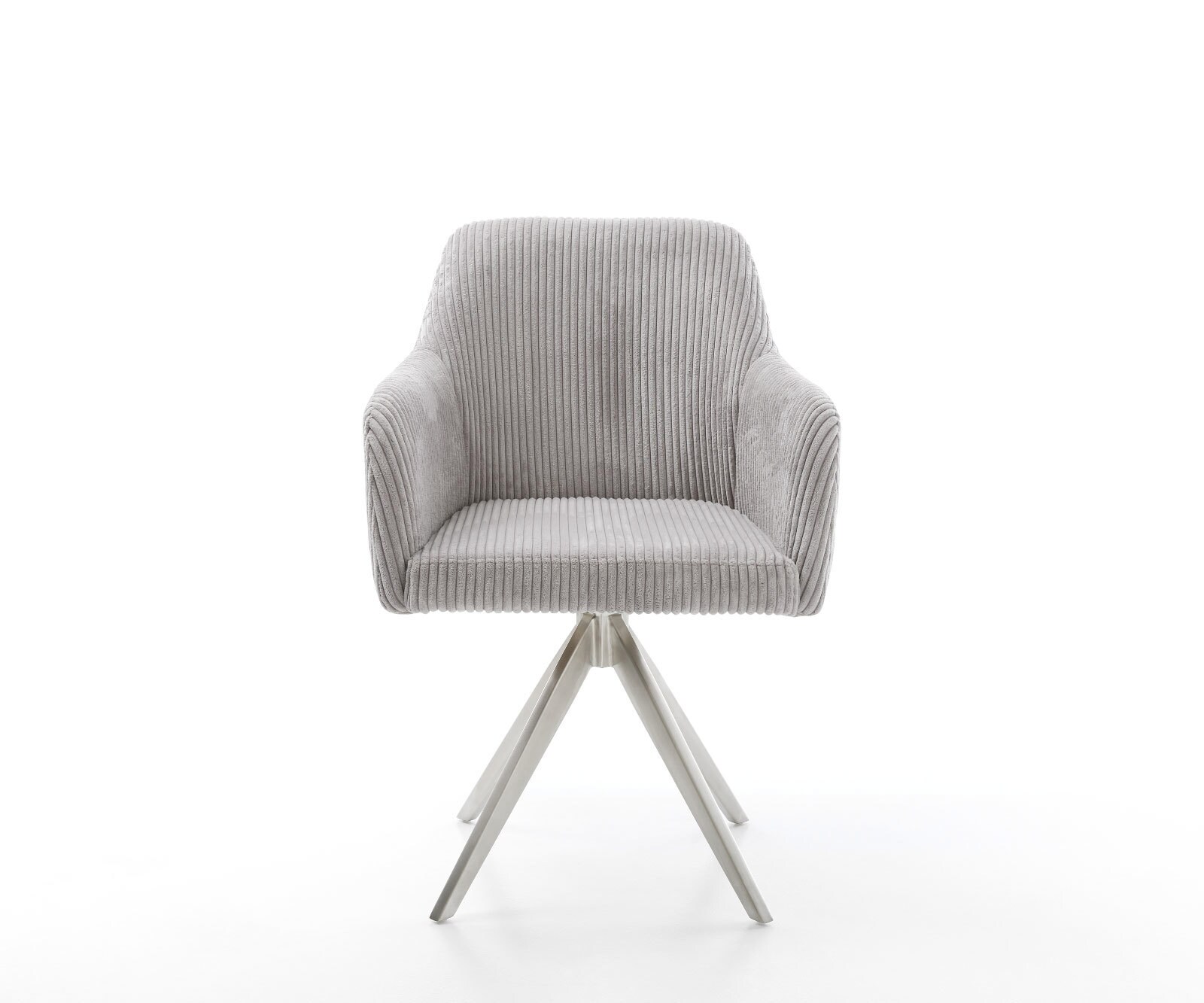 Chaise-de-salle-à-manger Greg-Flex côtelé gris argenté pied croisé angulaire acier inoxydable brossé ressorts ensachés 1 Chaise-de-salle-à-manger Greg-Flex côtelé gris argenté pied croisé angulaire acier inoxydable brossé ressorts ensachés 1