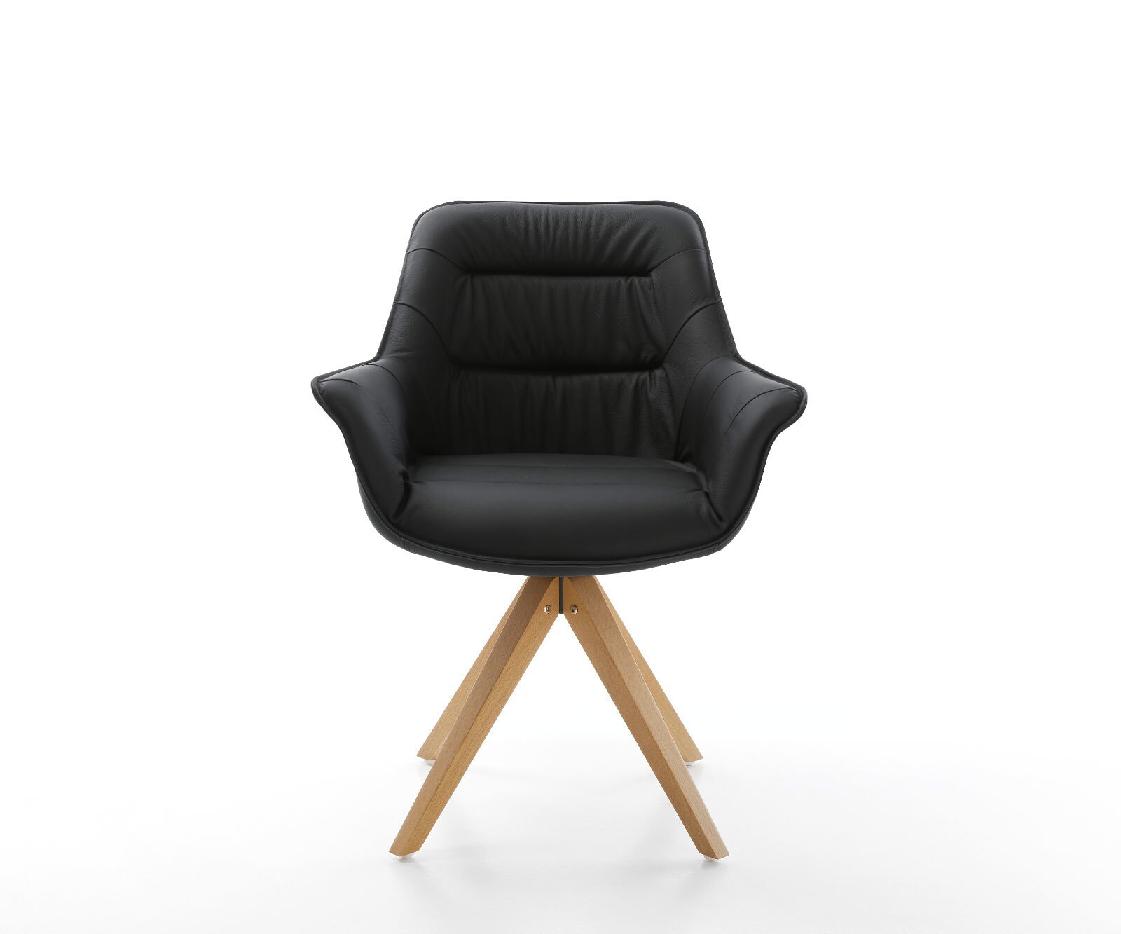 Chaise-de-salle-à-manger Kaira-Flex cuir de vache noir pied en bois angulaire naturel 1 Chaise-de-salle-à-manger Kaira-Flex cuir de vache noir pied en bois angulaire naturel 1