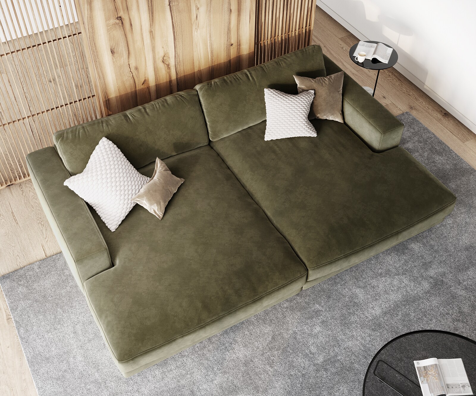 Grand-canapé Cubico 290x170 cm velours olive 4