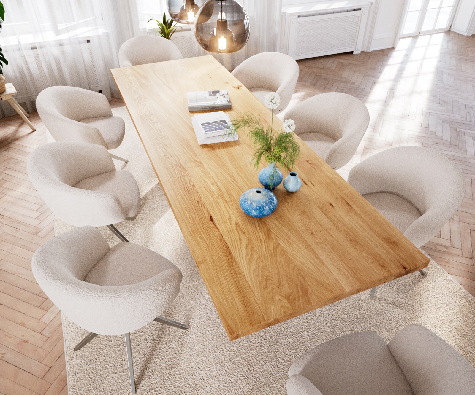 Table à manger Edge 300x100 Chêne Nature Pilier Acier inoxydable brossé 4