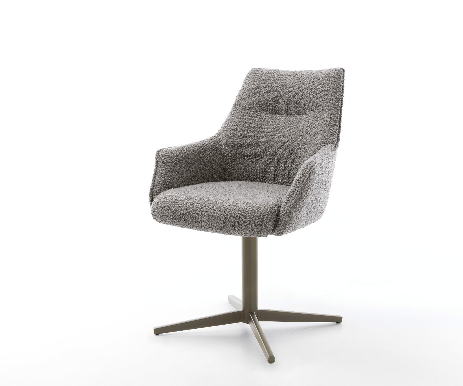 Chaise-pivotante Alja-Flex avec accoudoirs bouclé gris argenté pied de chaise 4 branches aspect titane pivotement sur 360° ressorts ensachés Chaise-pivotante Alja-Flex avec accoudoirs bouclé gris argenté pied de chaise 4 branches aspect titane pivotement sur 360° ressorts ensachés