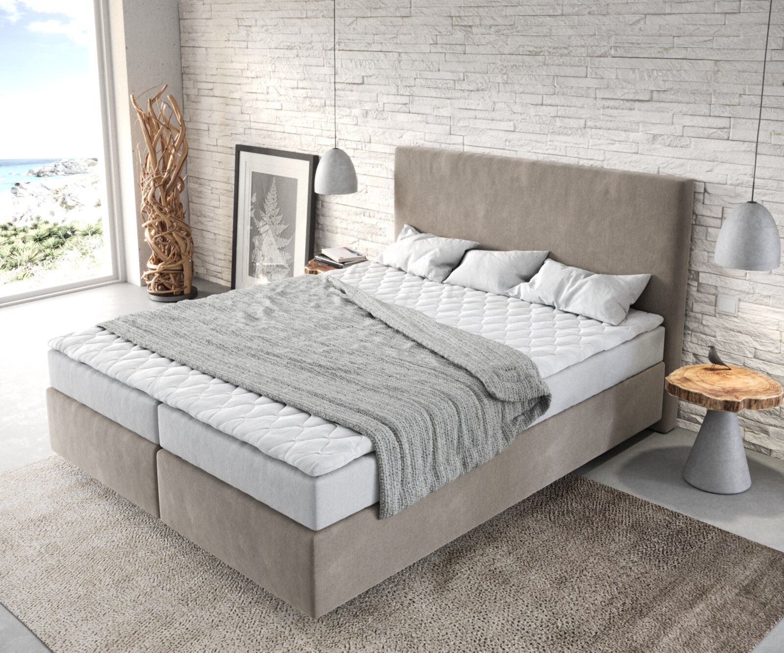 Lit-à-sommier-tapissier Dream-Well 160x200 cm en microfibre beige 3