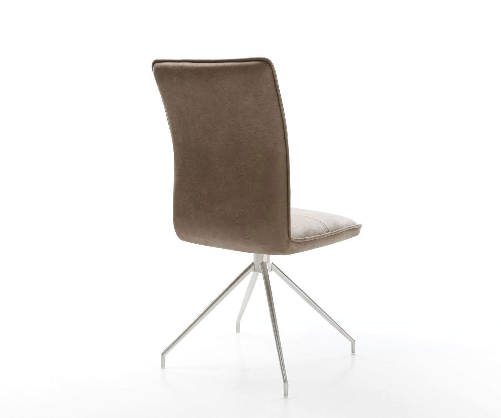 Chaise-de-salle-à-manger Maddy-Flex microvelours taupe vintage pied croisé conique acier inoxydable brossé 4 Chaise-de-salle-à-manger Maddy-Flex microvelours taupe vintage pied croisé conique acier inoxydable brossé 4