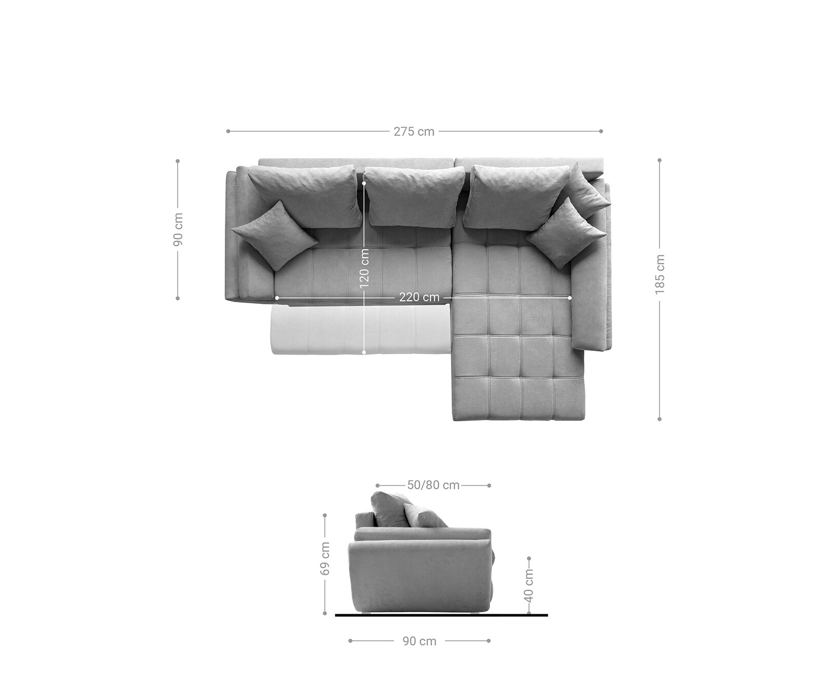 Canapé Loana 275x185 cm marron avec fonction lit 9