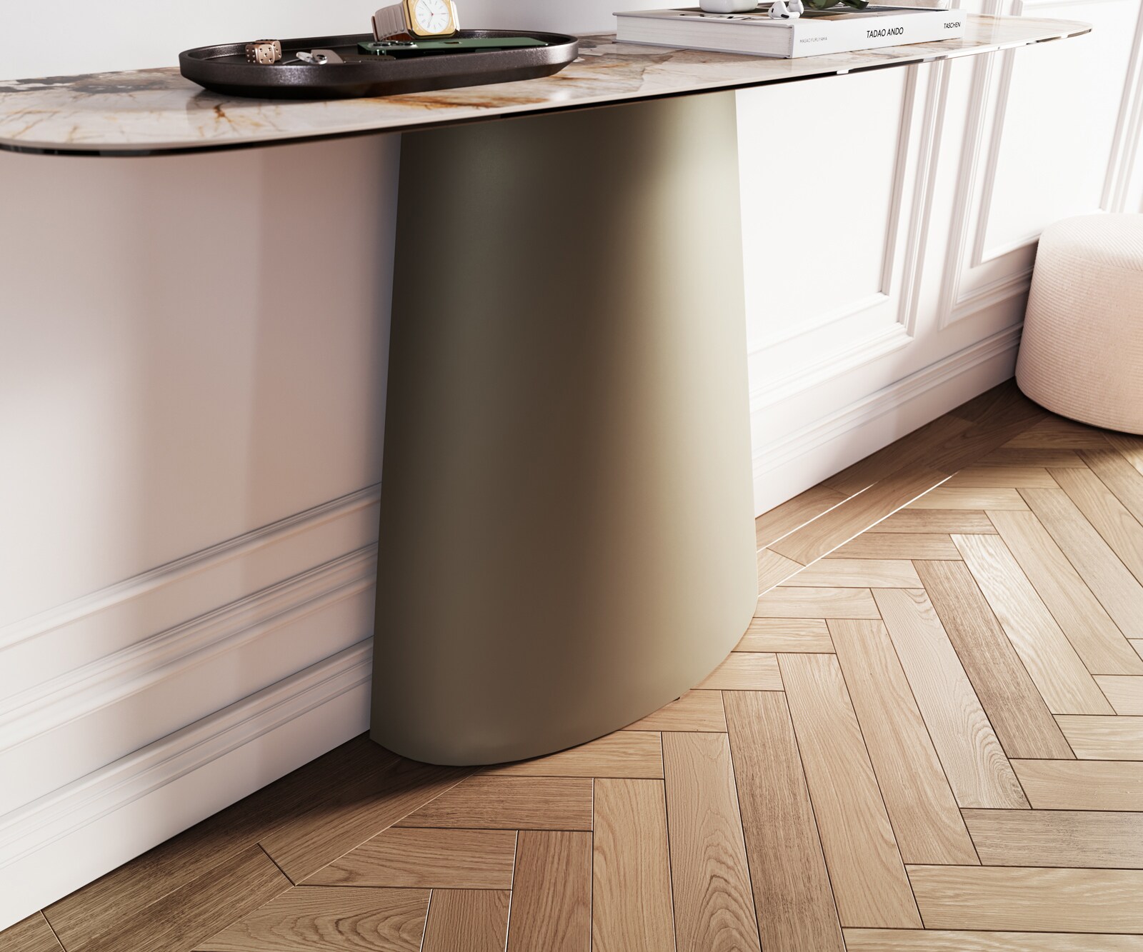 Console Edge forme bateau 140x40 cm Céramique Patagonia Poliert Conos Métal Effektfinish Titan 5