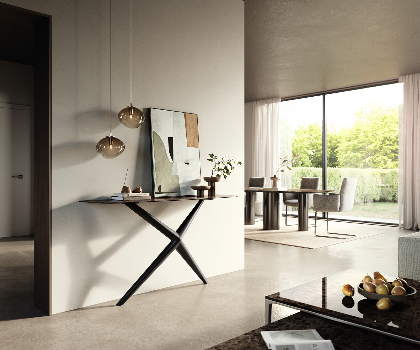 Console Edge forme bateau 140x40 cm Céramique Emperador Extra Lucidato Dunkelbraun Estelo Métal Noir 6