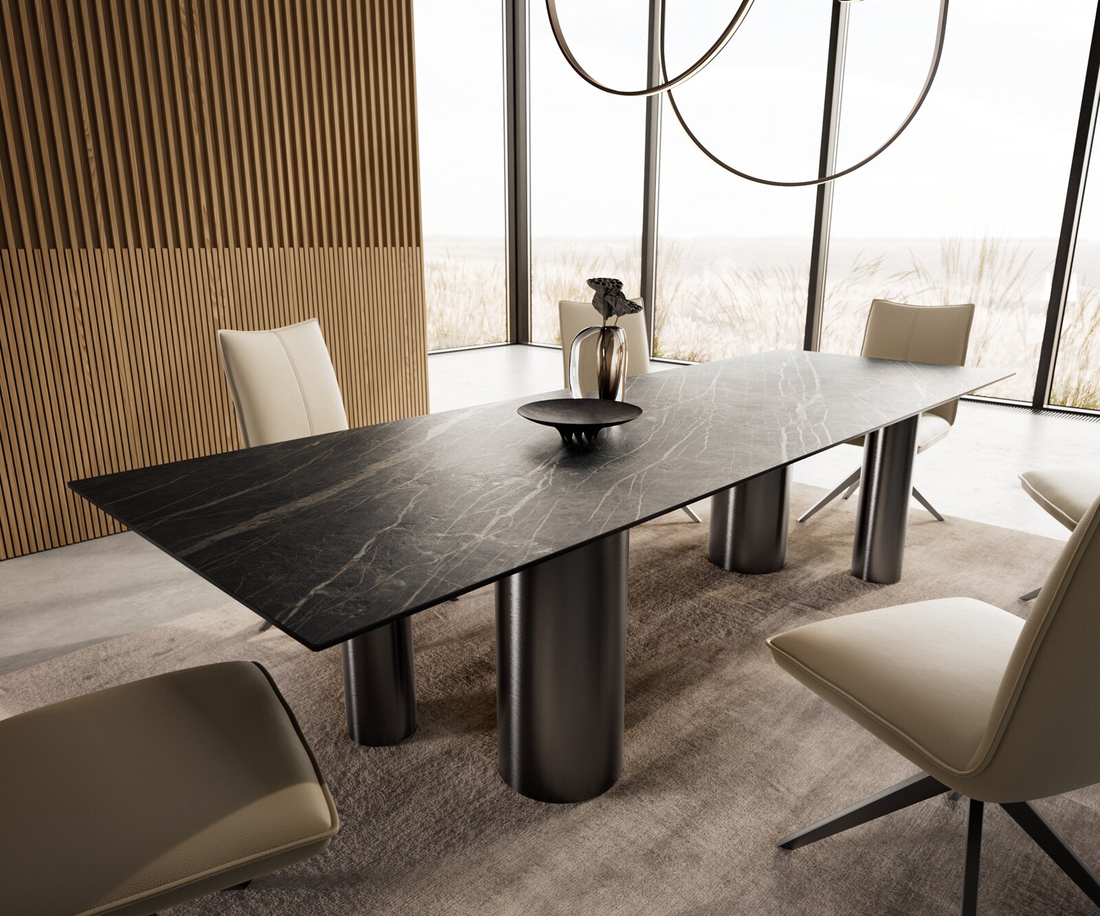 Table à manger Edge 300x100 Céramique Laminam®Noir Desir Marron Pilier Acier inoxydable Graphite 8