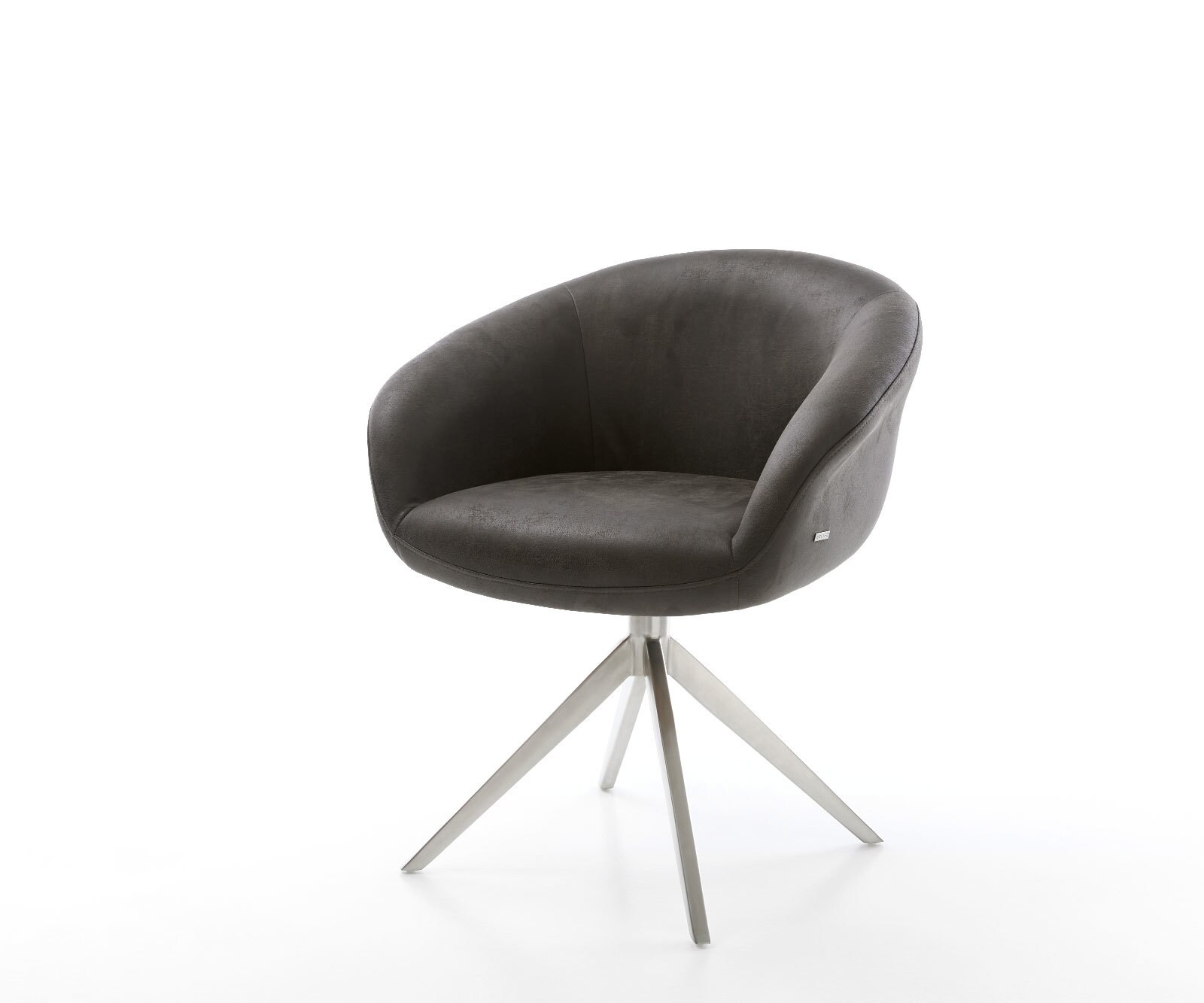 Chaise-pivotante Vinka-Flex microvelours anthracite vintage pied croisé large acier inoxydable brossé pivotement sur 360° fonction bascule ressorts ensachés