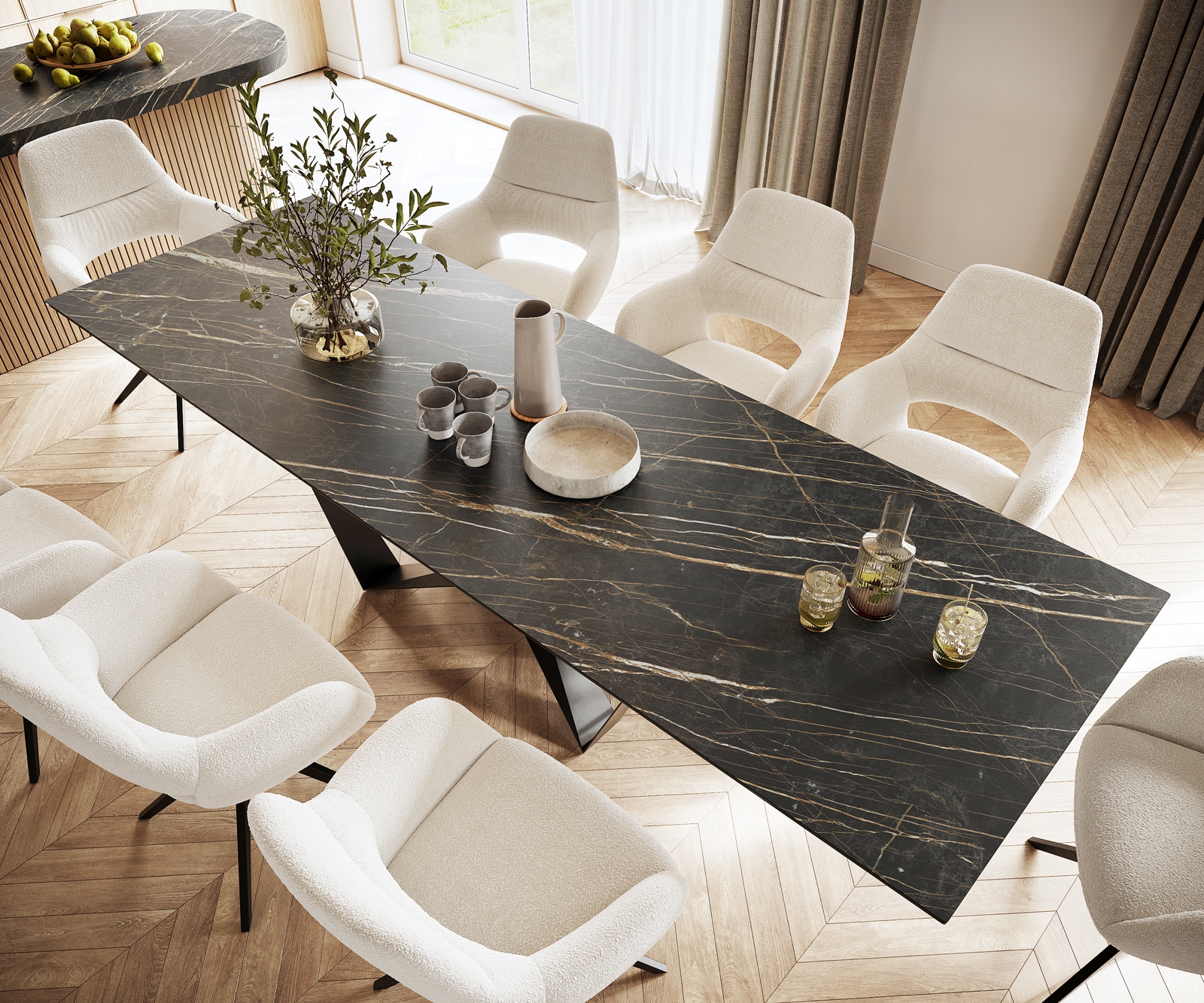 Table-à-manger Edge 300x100cm Laminam® céramique marron pieds milieu acier plat noir 5 Table-à-manger Edge 300x100cm Laminam® céramique marron pieds milieu acier plat noir 5