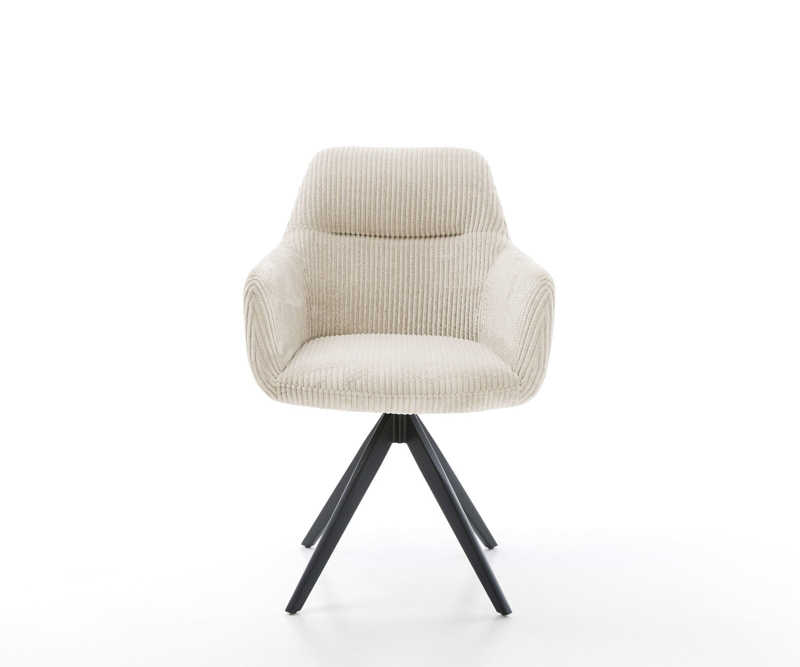Chaise-de-salle-à-manger Pejo-Flex côtelé beige vintage pied croisé angulaire noir ressorts ensachés 1