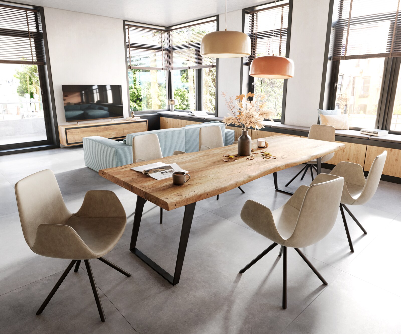 Table-à-manger Edge 260x100 XL acacia nature métal incliné Live-Edge 6