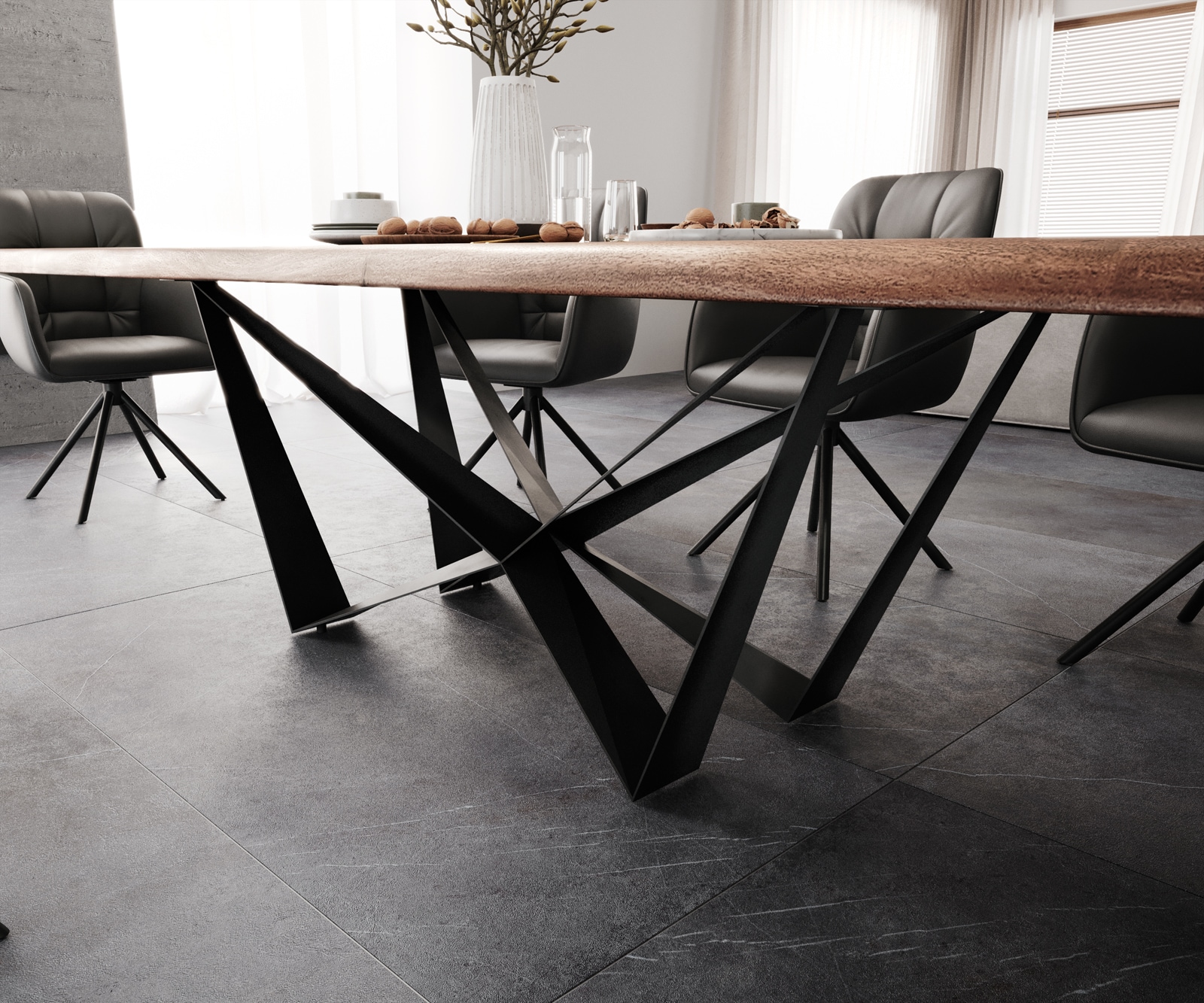 Table à manger Edge 300x100 XL Acacia marron Spider Acier plat Noir Live-Edge 6 Table à manger Edge 300x100 XL Acacia marron Spider Acier plat Noir Live-Edge 6