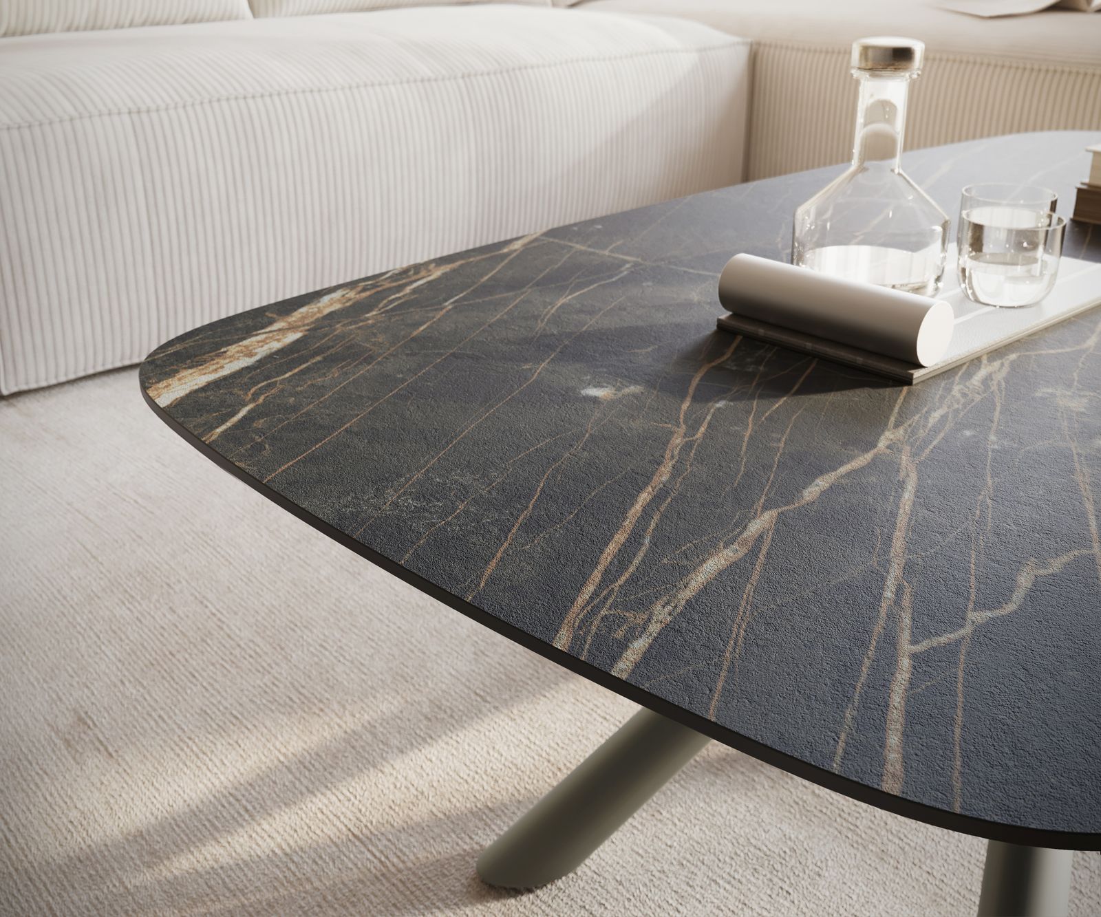 Table basse Edge Boot 120x70 cm céramique Laminam® Noir Desir brun Sarity Metall finition effet titane 6