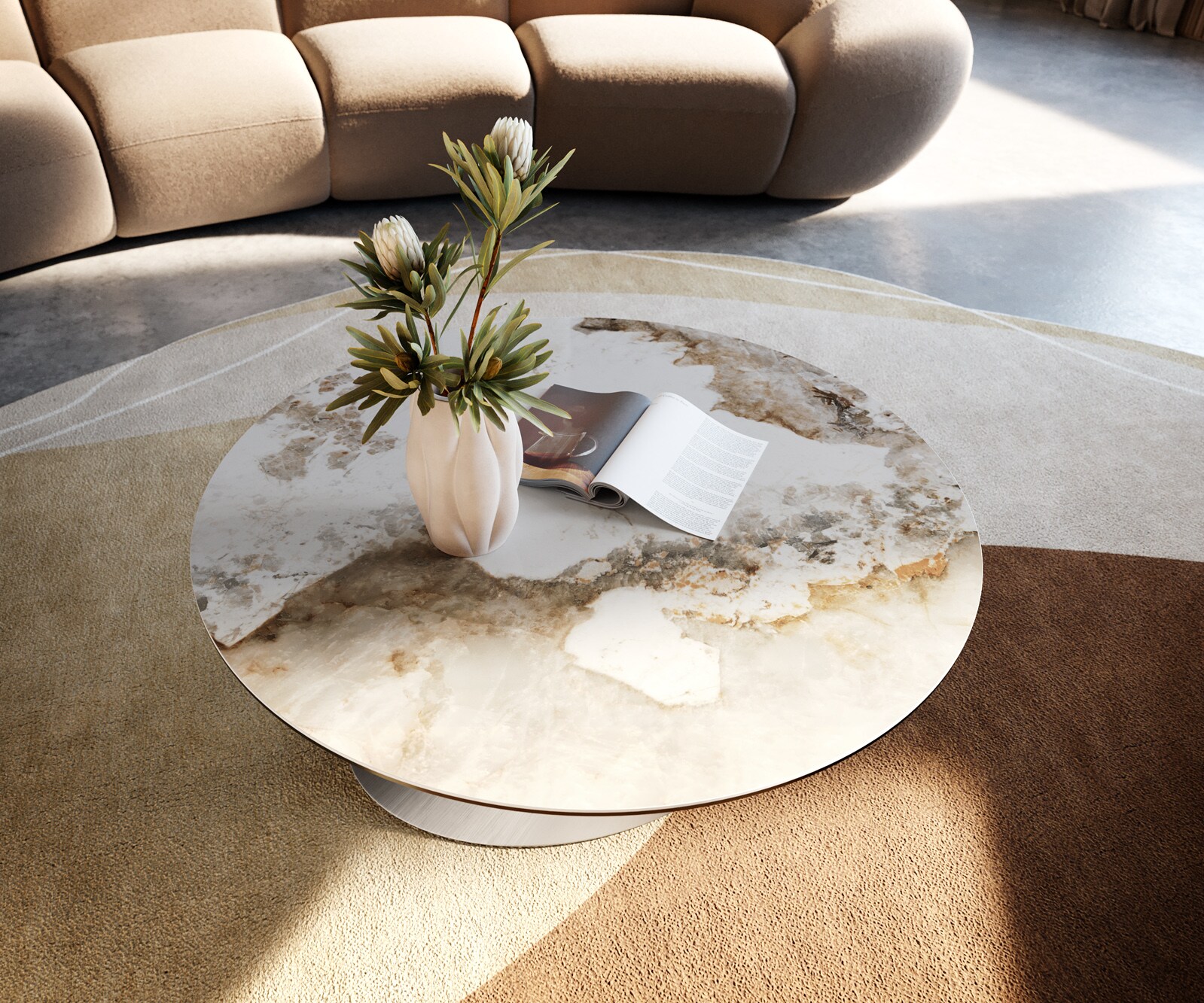 Table basse Edge rond 90x90 cm céramique Minas Melange Conis acier inoxydable brossé 2