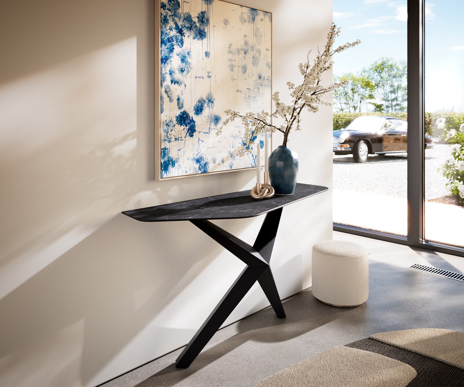 Console Edge Polygonal 140x50 cm Céramique Laminam® Nero Greco Anthrazit Zentharo Métal Noir 4