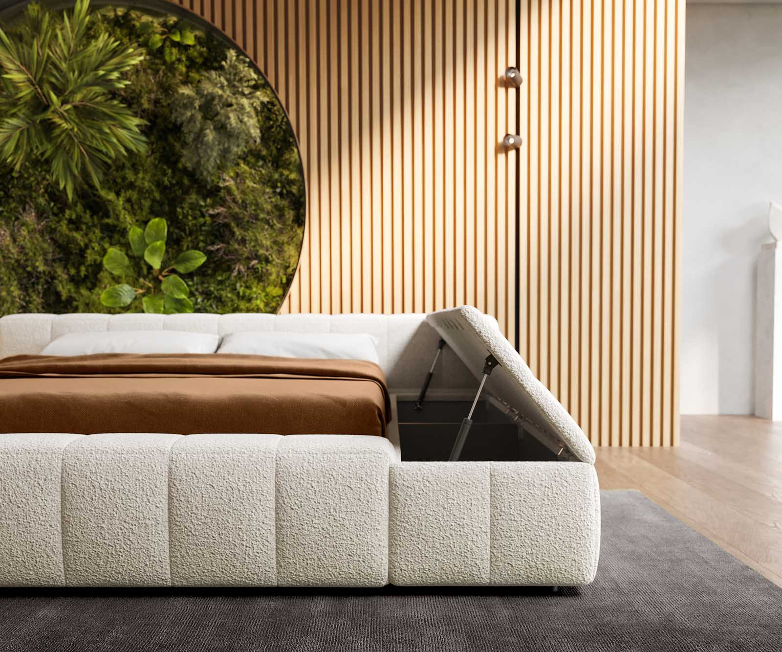 Sommier-Espazio 140x200 cm Bouclé Crème-Blanc avec espace de rangement 6